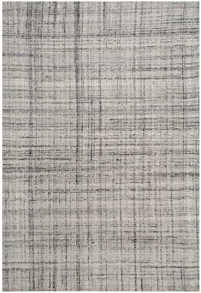 Gray and black 6' x 9' rug pairs softly layered linear markings with gentle tonal shifts