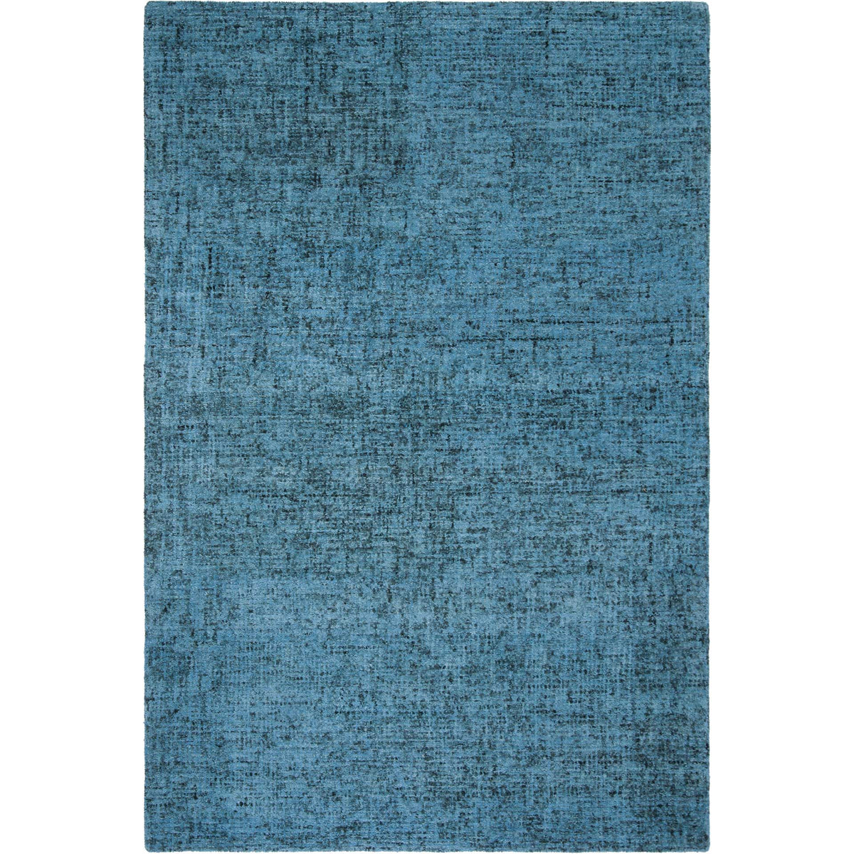 An airy blue palette and subtle tonal striations bring depth to this rectangular wool area rug.