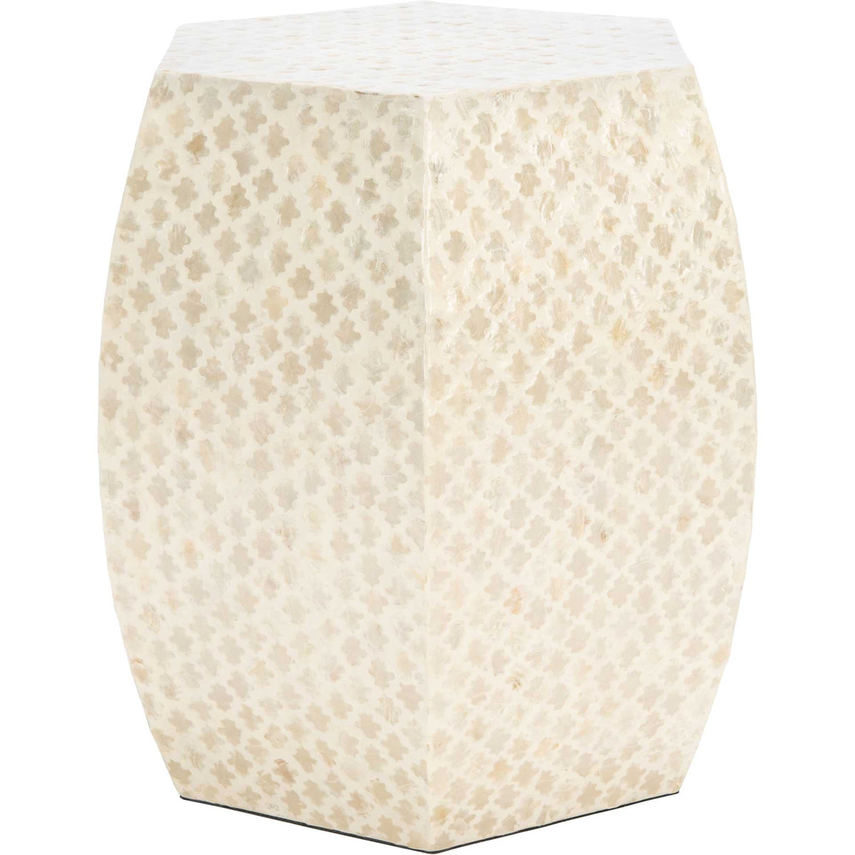 Softly curved sides and a capiz shell trellis give this ivory accent table a sculptural profile || ACC1803A || side_studio