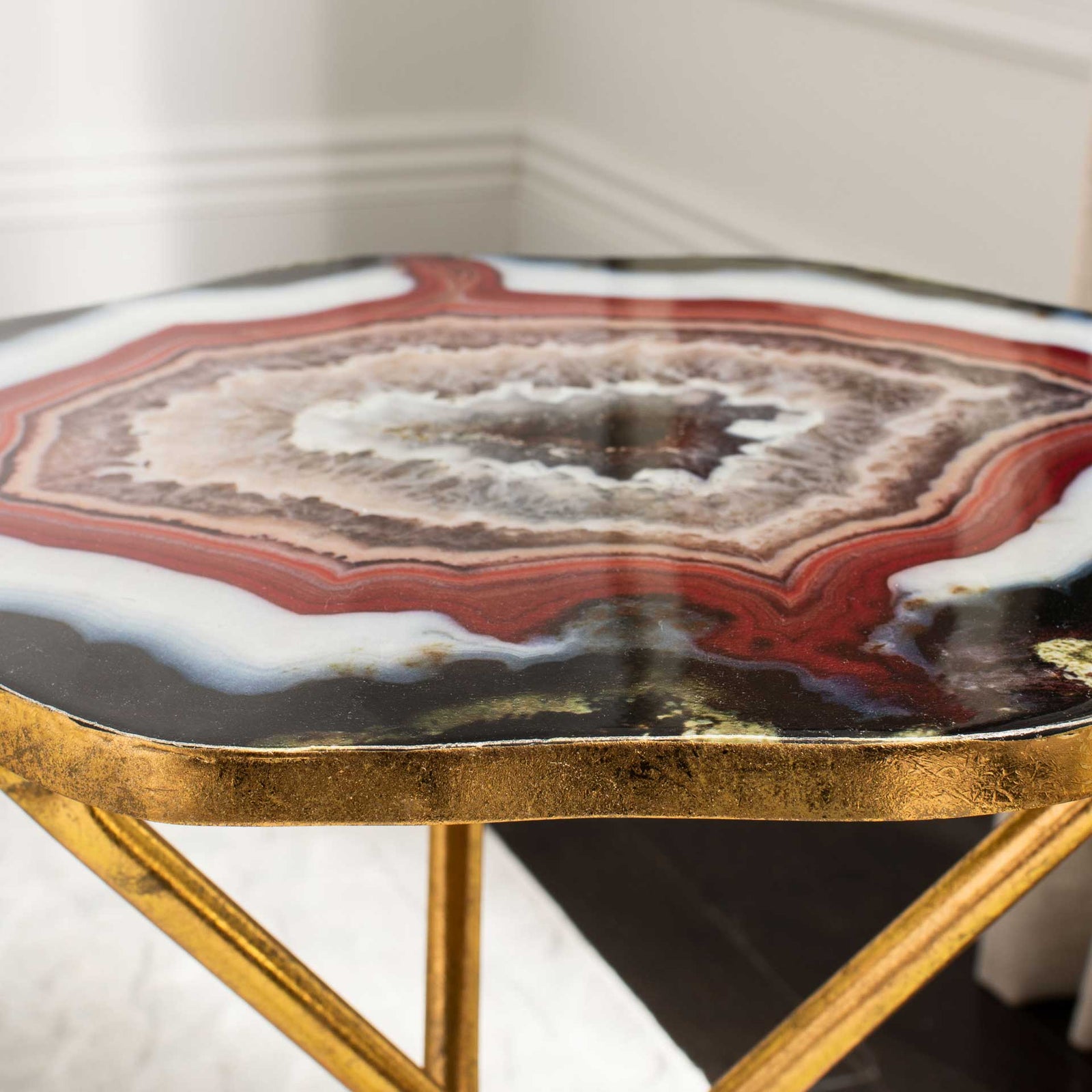 Cecilia Faux Agate Side Table Multi Blue/Maroon/Gold