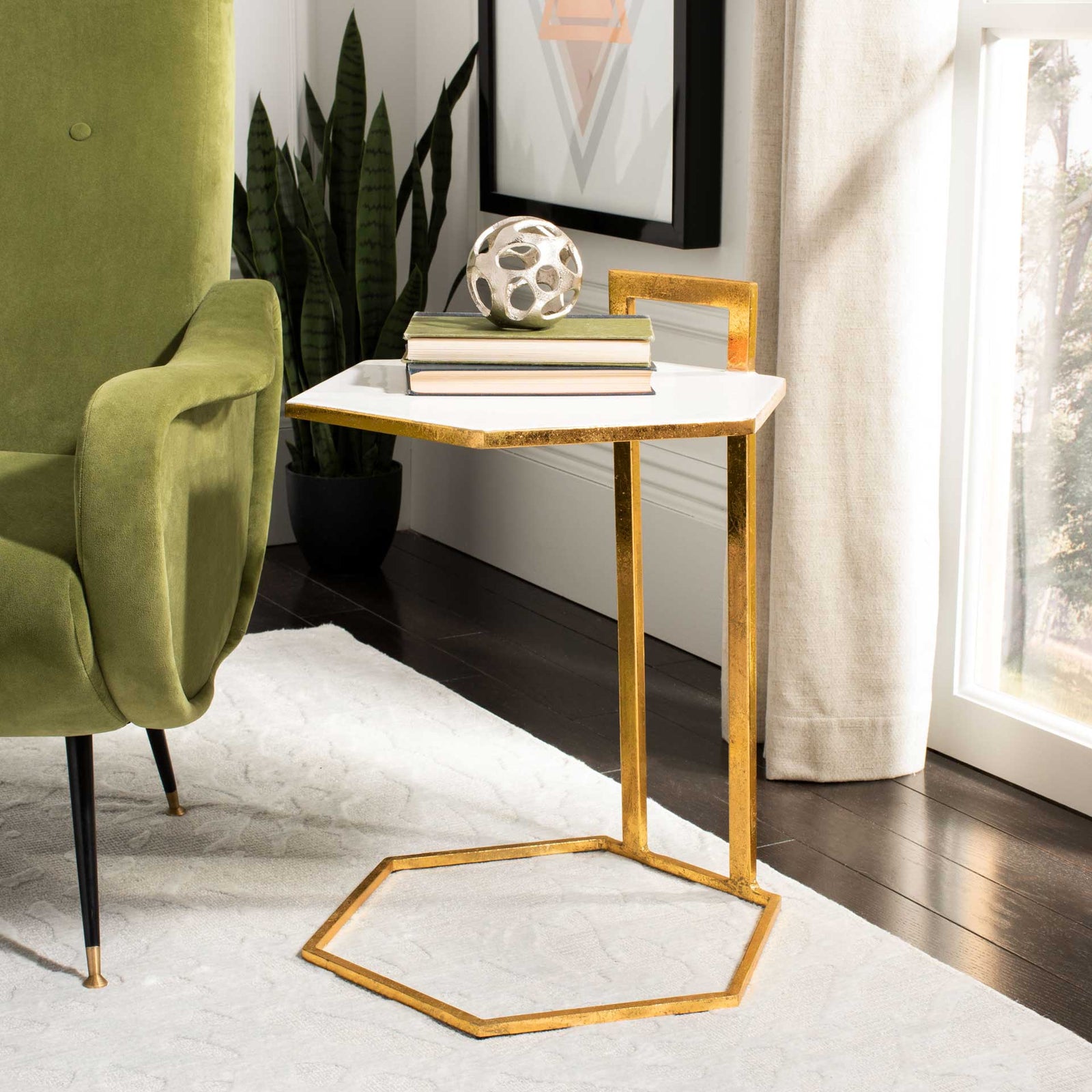 Mireya Hexagon C Table White/Gold