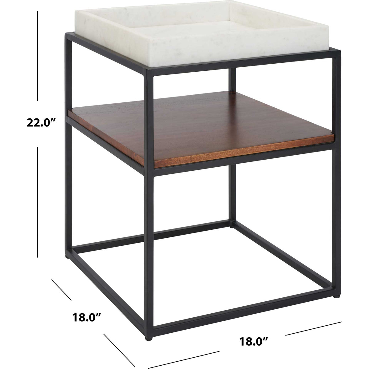 An 18-inch-square footprint and 22-inch height bring two-tier function to compact spaces.