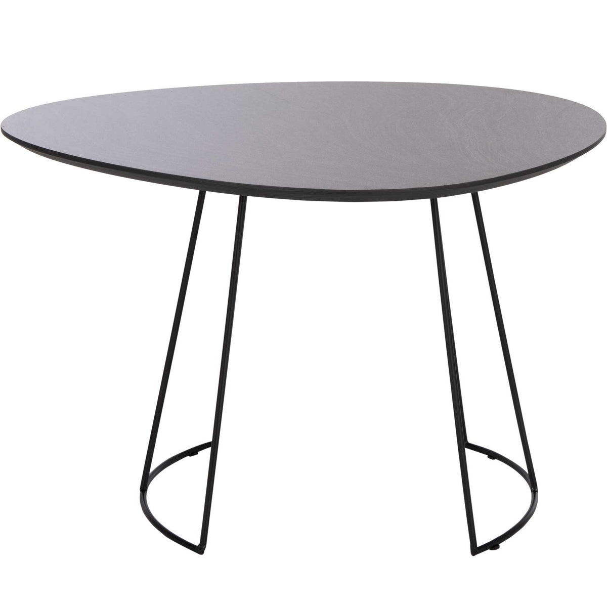 Dark gray side table pairs a thin, sculptural top with an airy black iron frame. || ACC4200B || front_studio