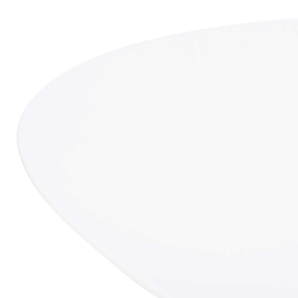 A smooth white finish reaches the gently rounded edge of the tabletop.