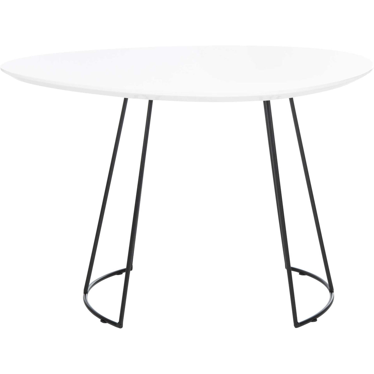 Clean white side table combines an organic top with slim black iron legs. || ACC4200C || front_studio