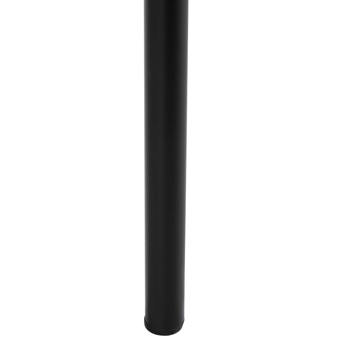 Slim black iron leg provides understated support for the compact side table