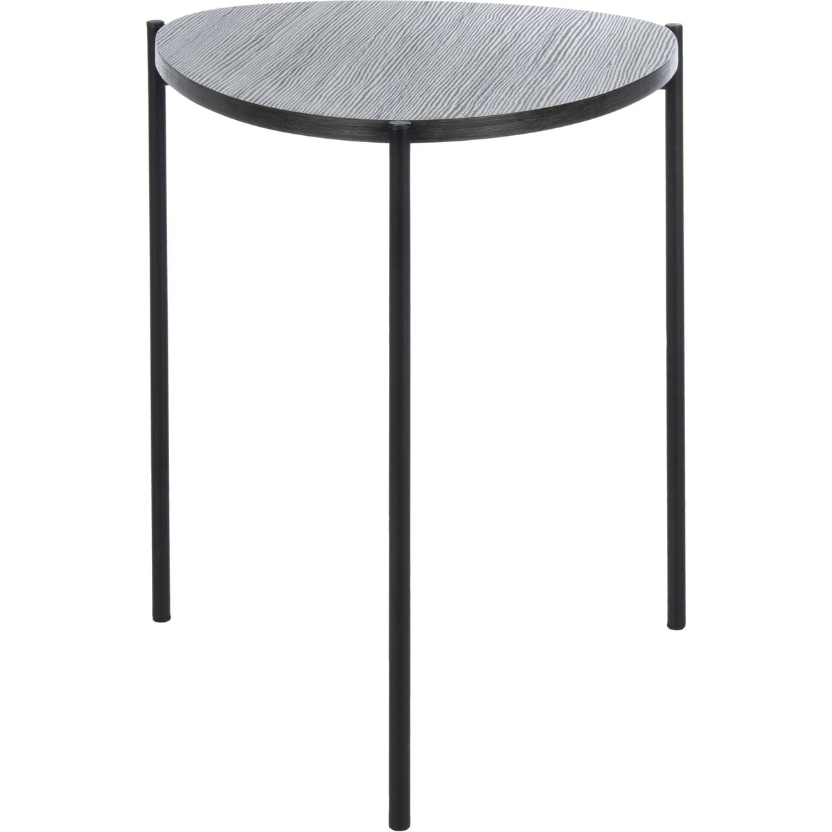 Dark gray wood-grain side table with an organic top and three slender black iron legs || ACC4203A || side_studio