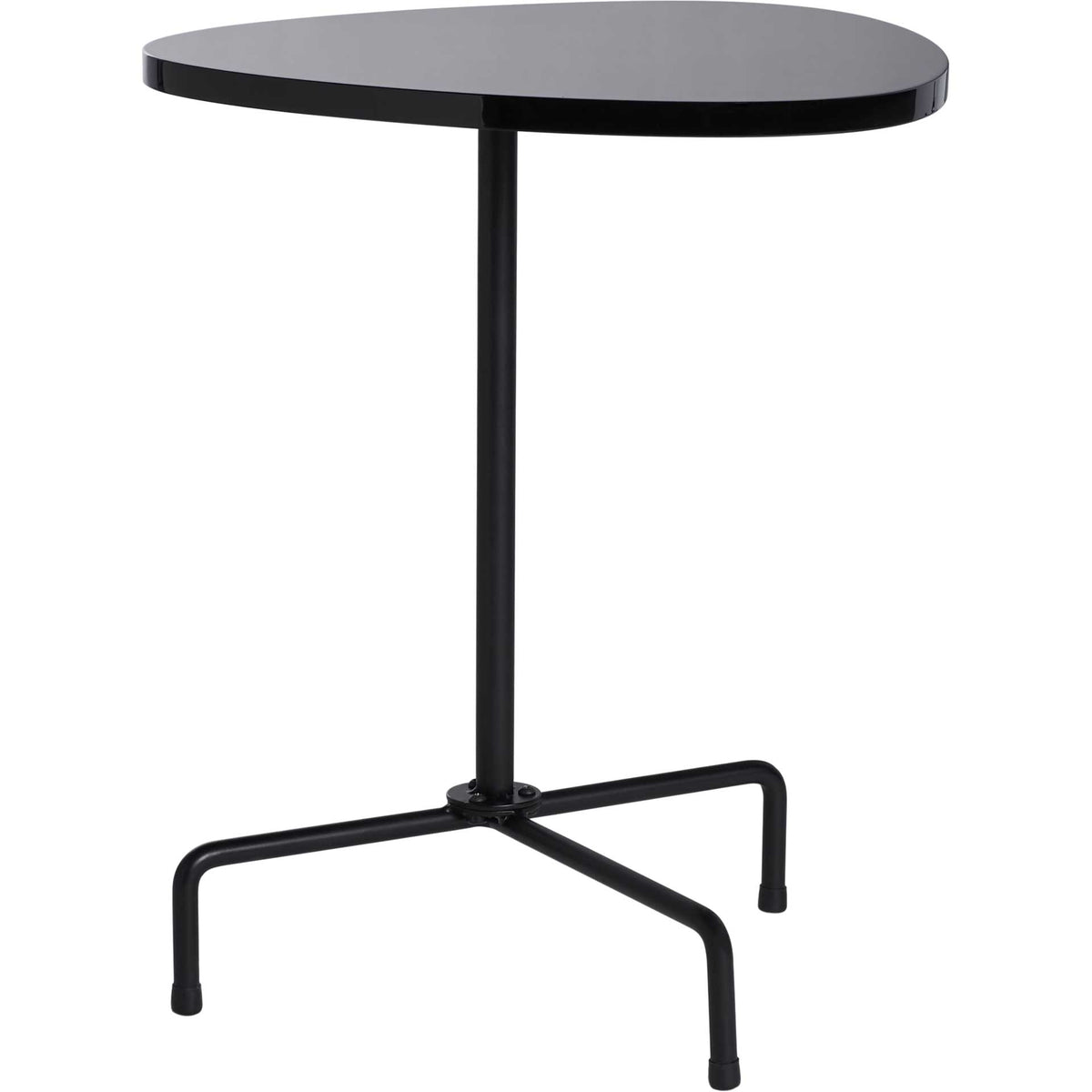 Curved black lacquer top pairs with a slim stem and wide-set tripod base. || ACC4207B || front_angle_studio