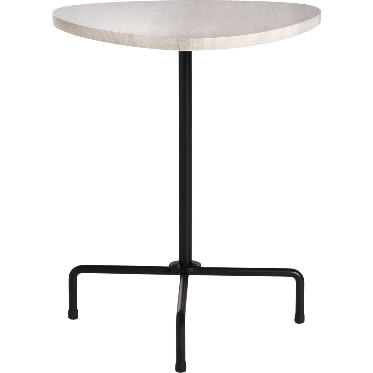 Light gray oak veneer tabletop stands on a slim black iron stem and tripod base. || ACC4207C || front_studio