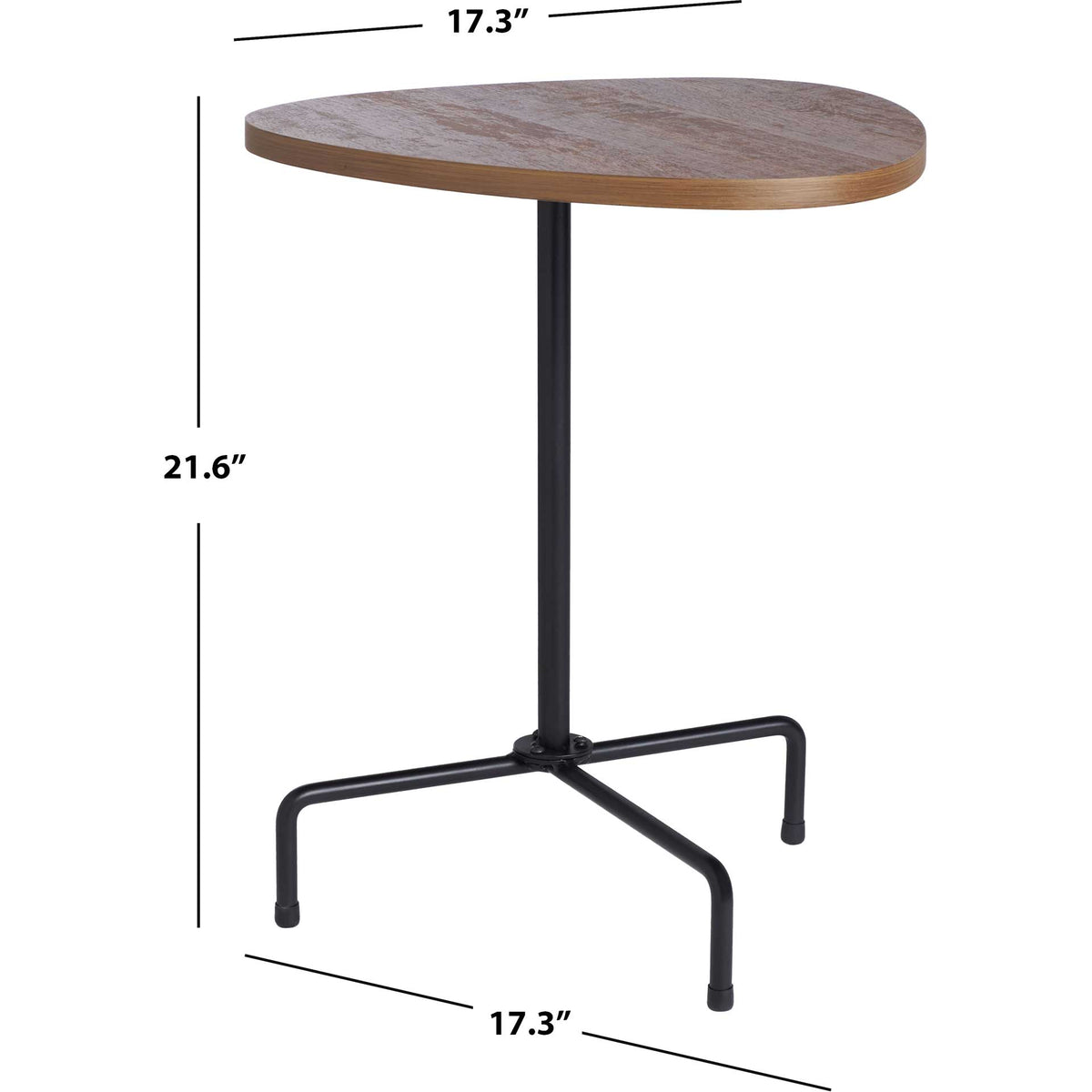 Walnut veneer side table spans 17.3 inches and stands 21.6 inches tall.