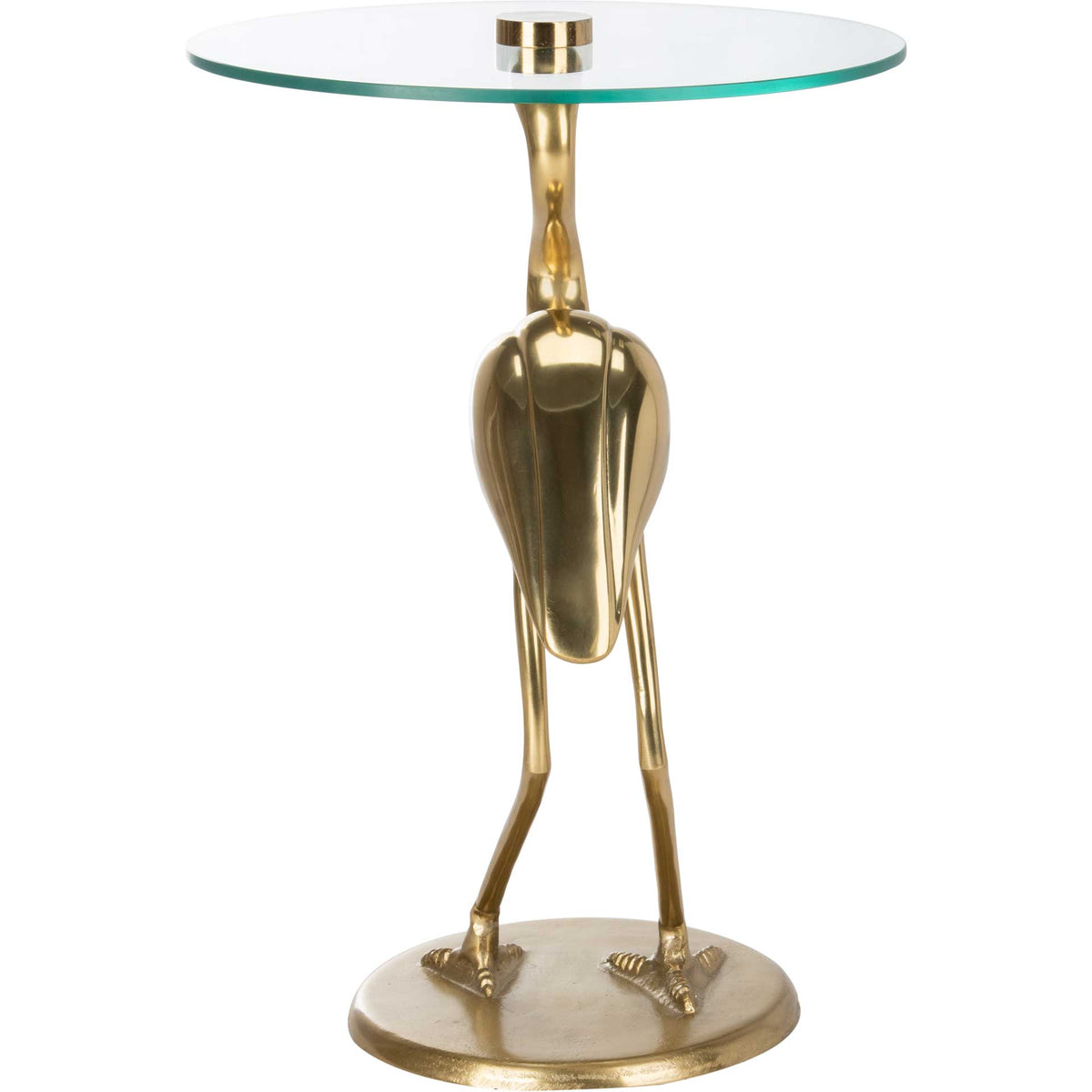 Tourmaline Crane Base Accent Table Glass Top/Gold