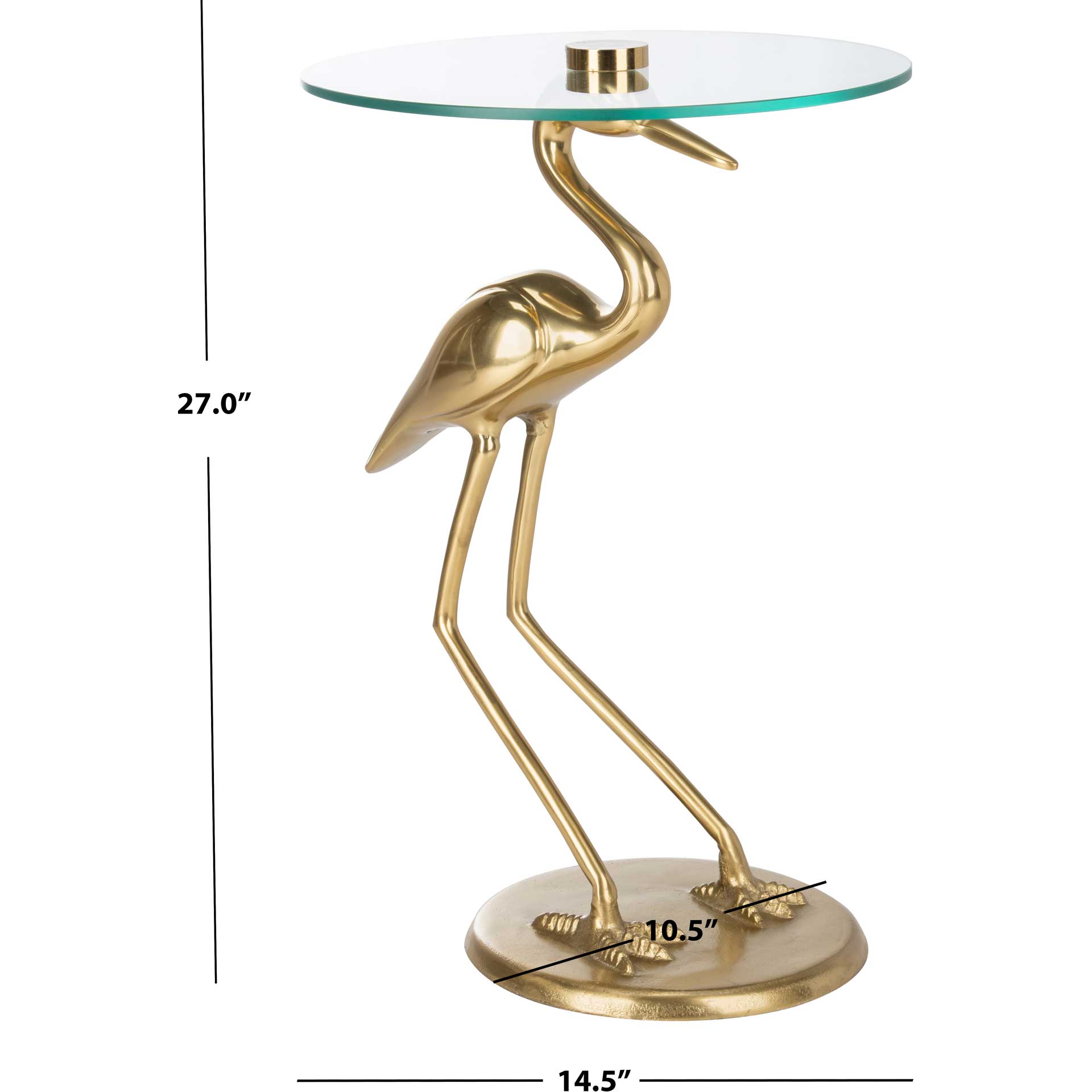 Tourmaline Crane Base Accent Table Glass Top/Gold