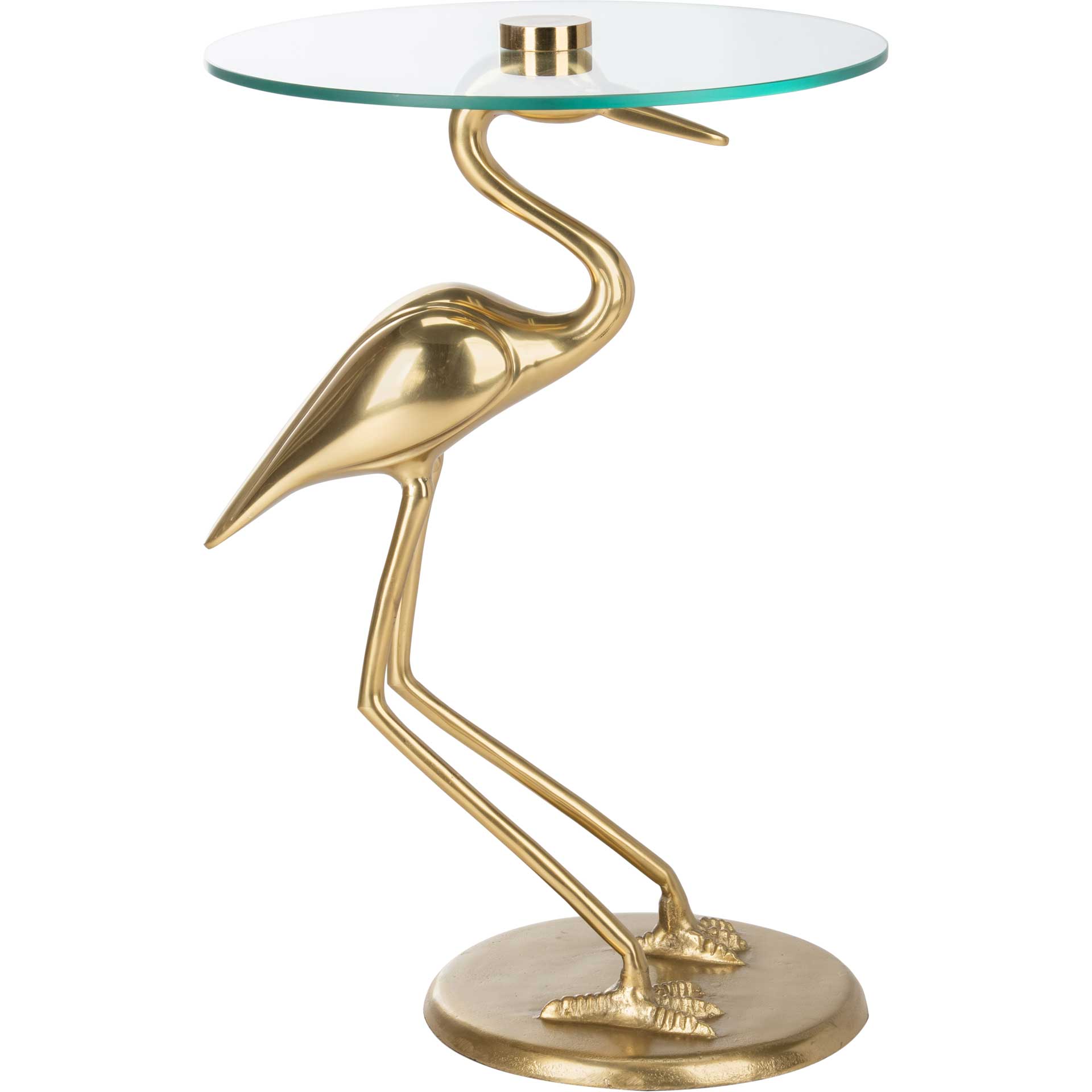 Tourmaline Crane Base Accent Table Glass Top/Gold
