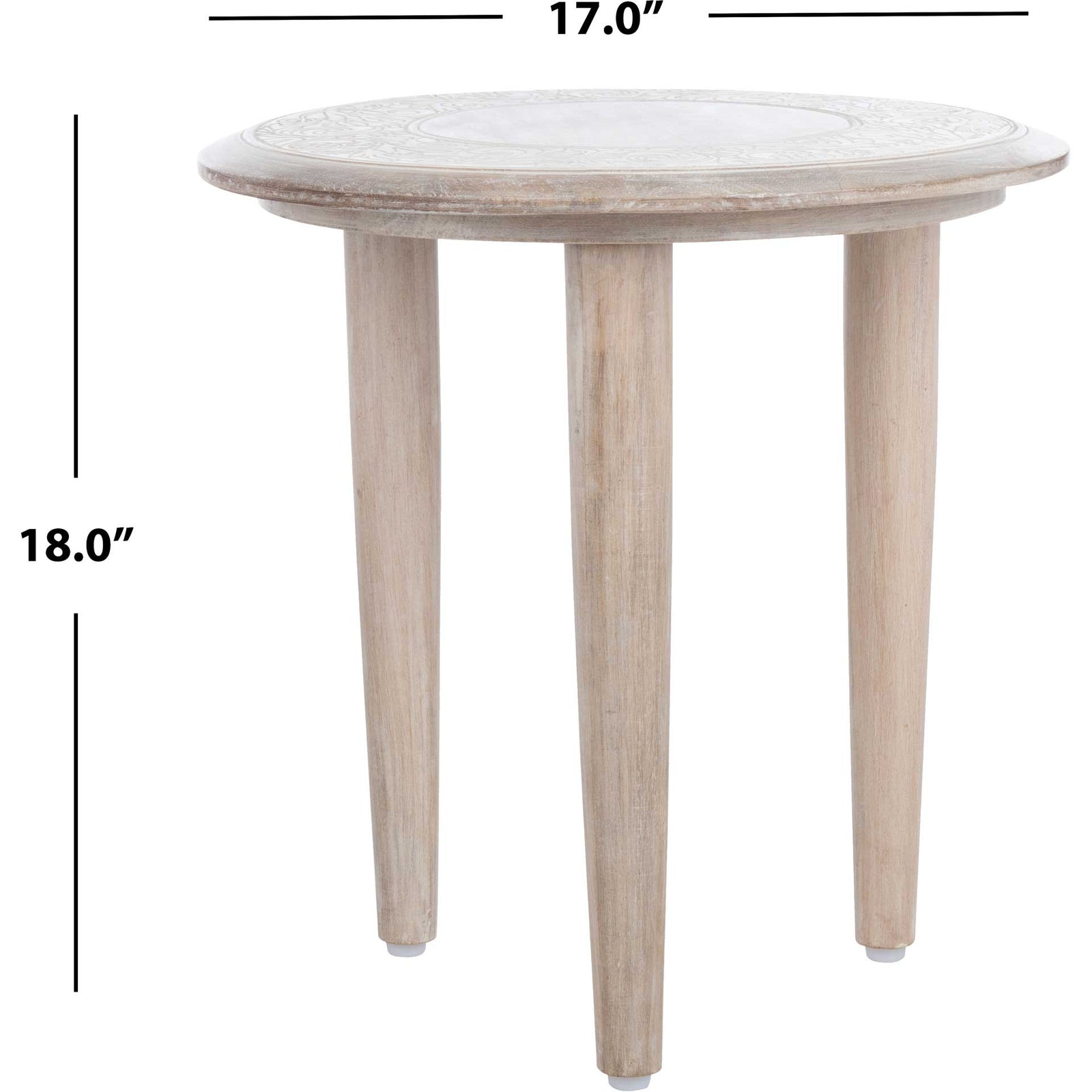 Realm Carved Side Table White Wash