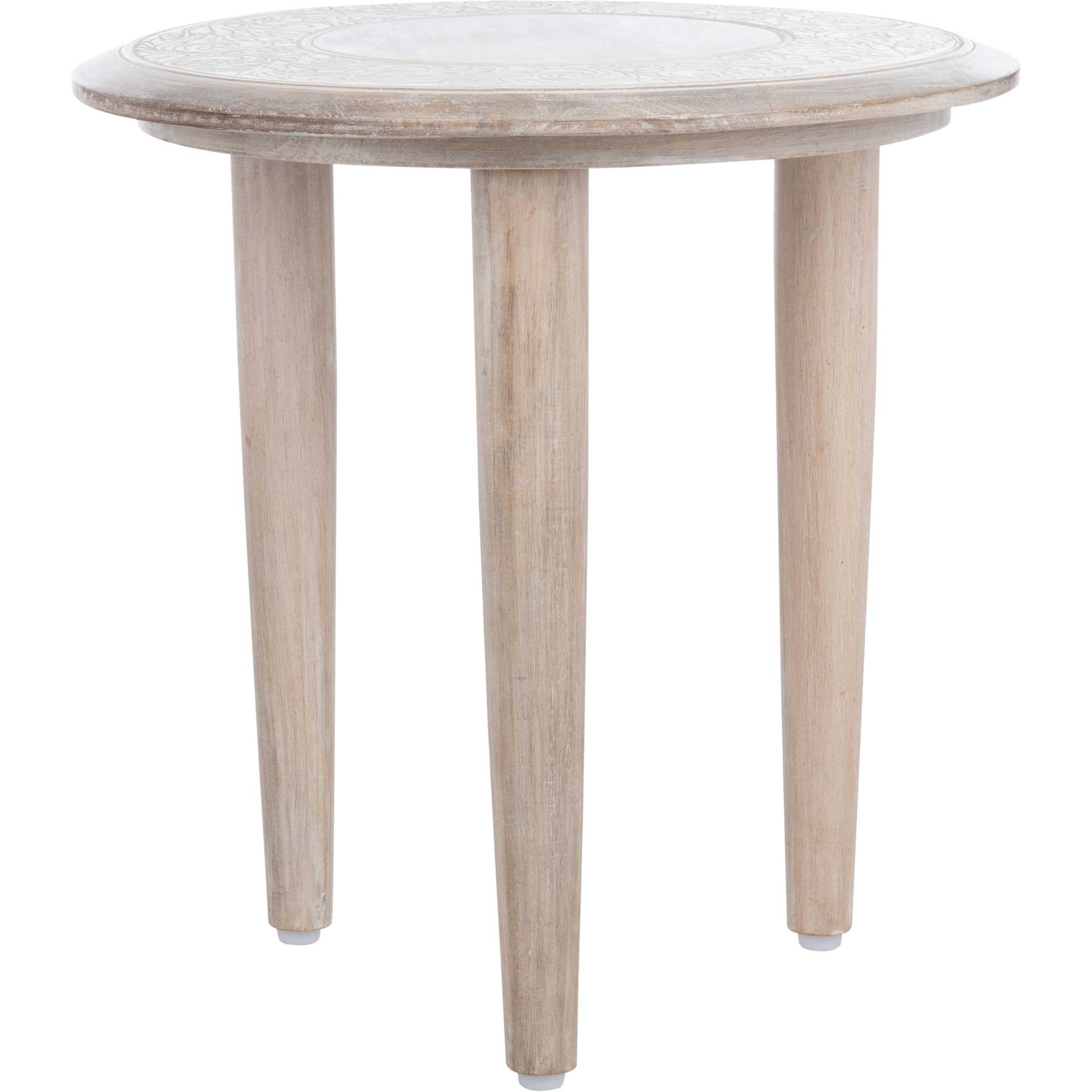 Realm Carved Side Table White Wash