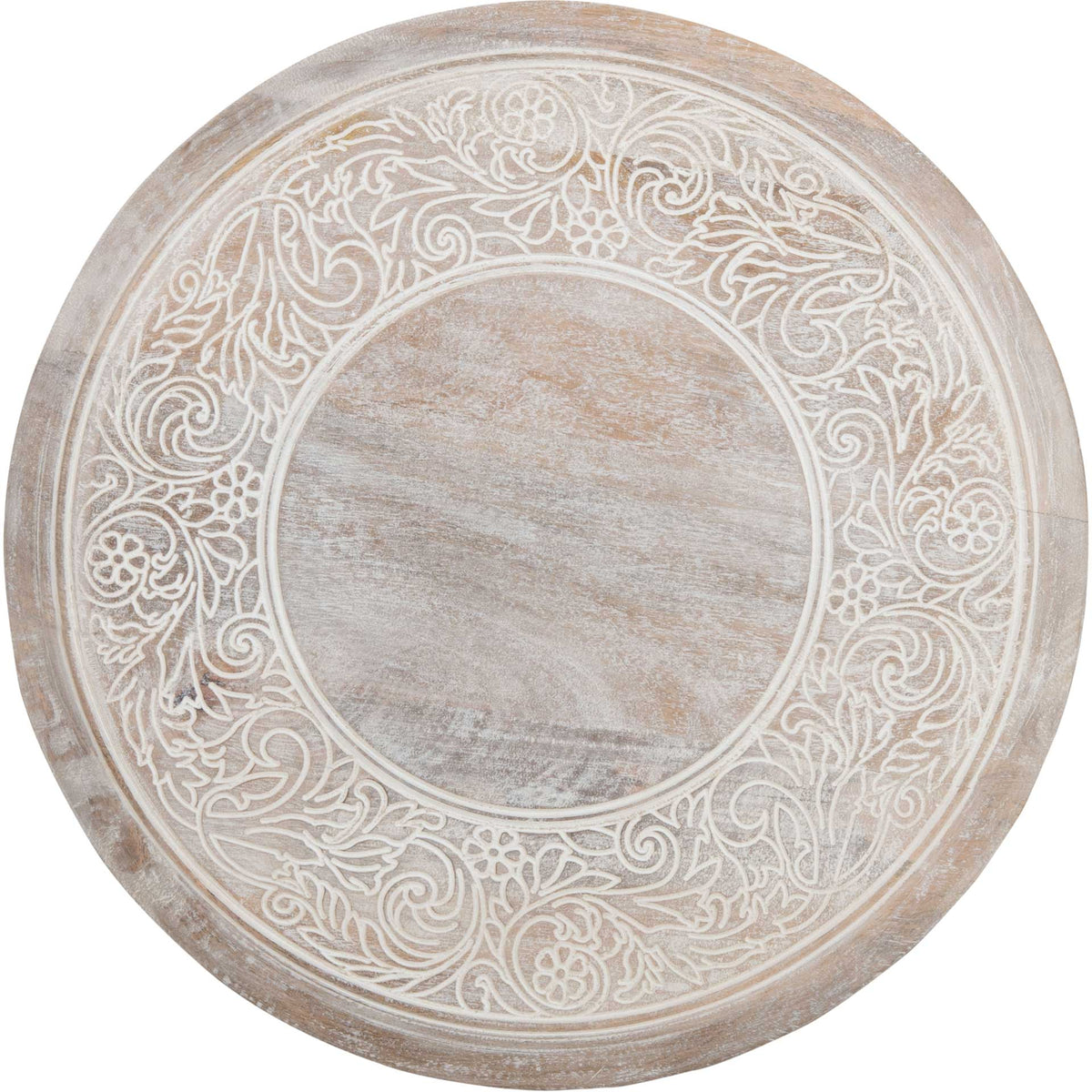 Realm Carved Side Table White Wash