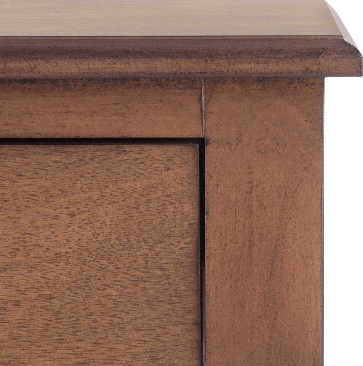 Visible brown wood grain adds character to the tabletop edge and drawer frame