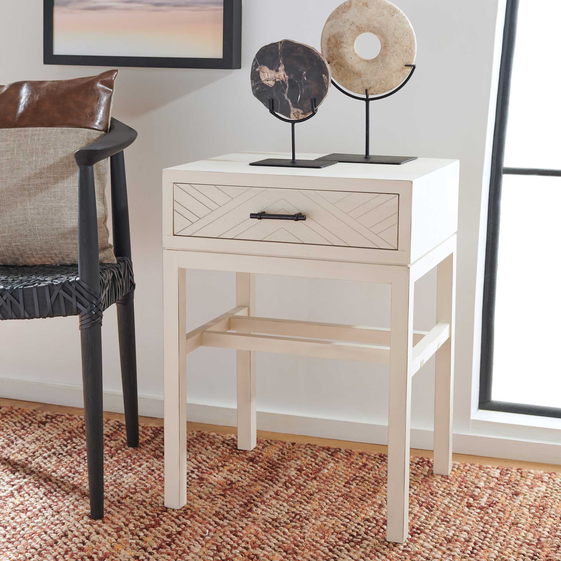 Ajani 1 Drawer Accent Table Distressed White