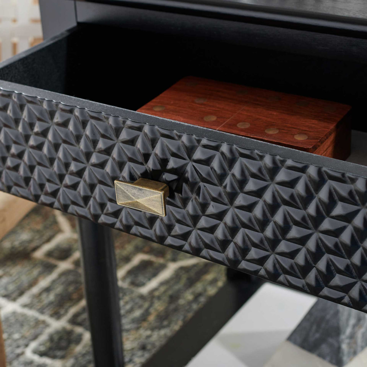 Haleigh 1 Drawer Accent Table Black