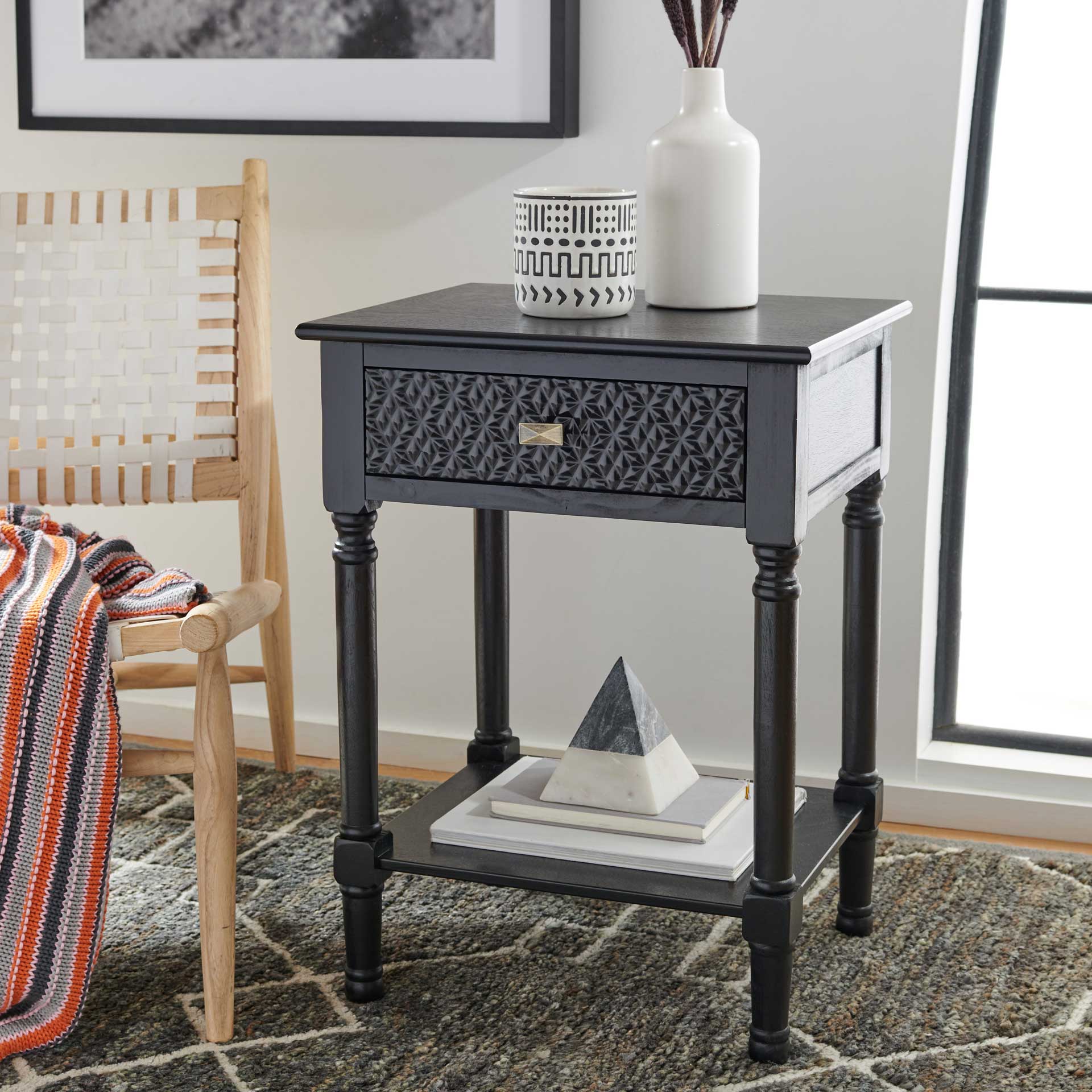 Haleigh 1 Drawer Accent Table Black