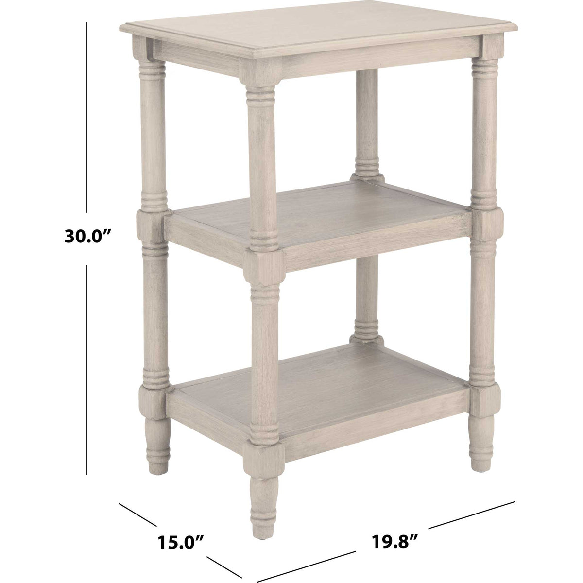Greige accent table stands 30 inches high with a 19.8-by-15-inch footprint.