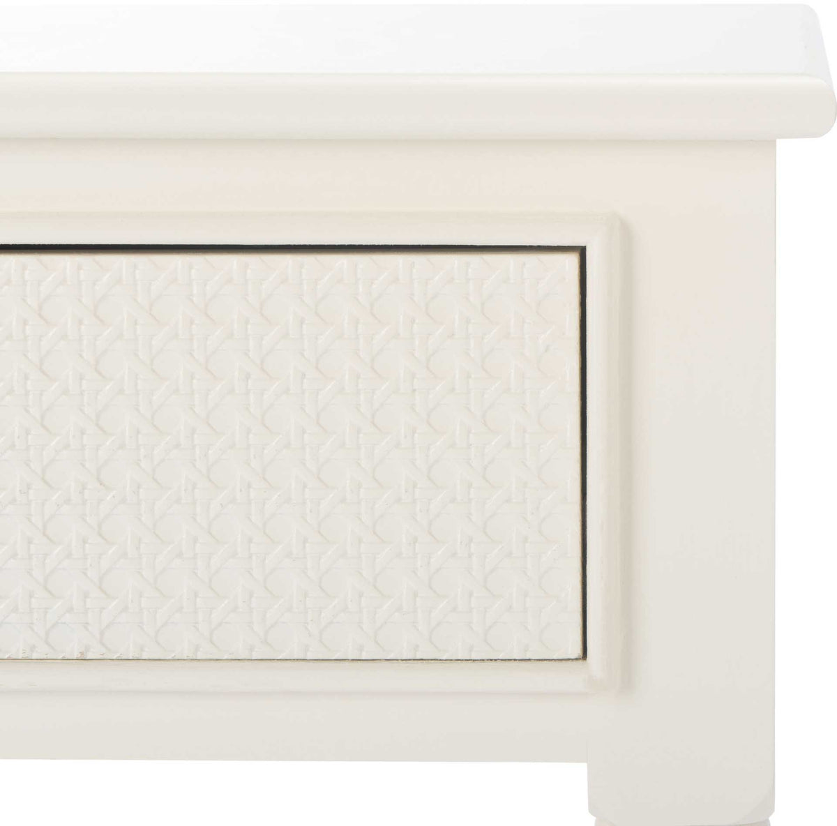 Subtle raised texture covers the white drawer front, framed by molded trim and a smooth top.