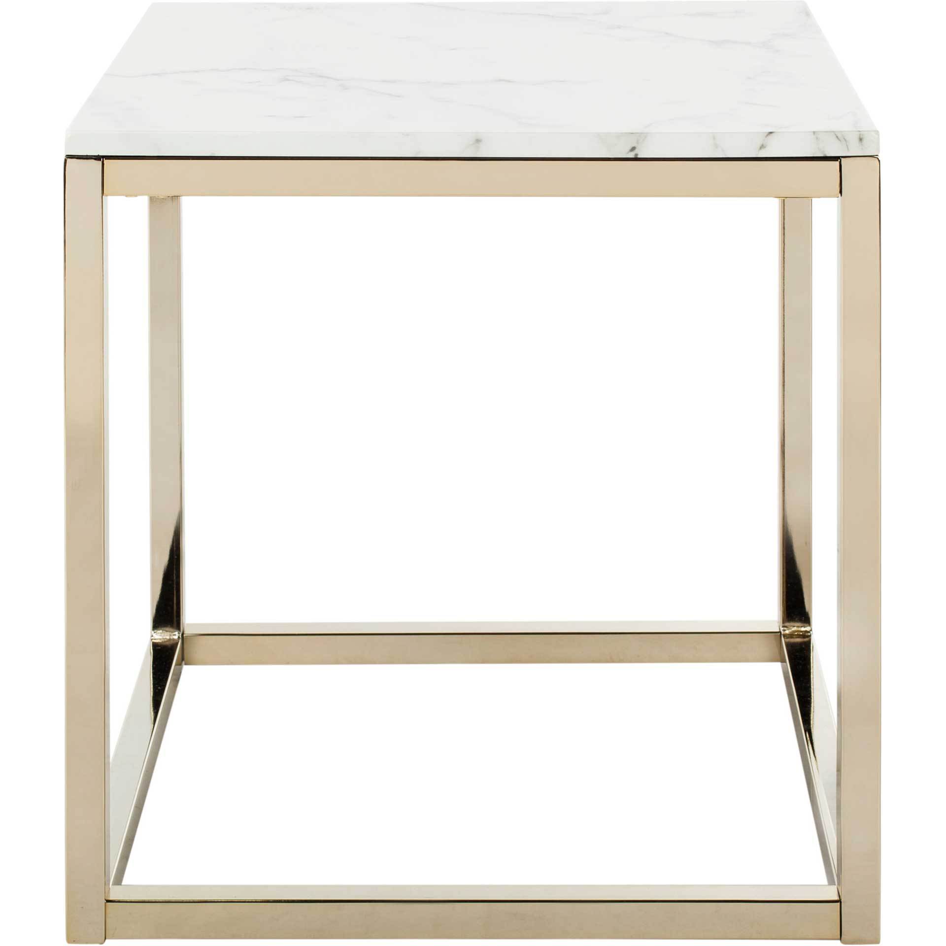 Benjamin Square End Table White Marble/Brass