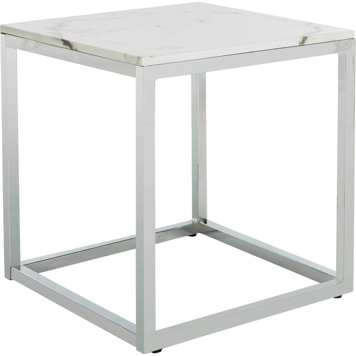 Benjamin Square End Table White Marble/Chrome