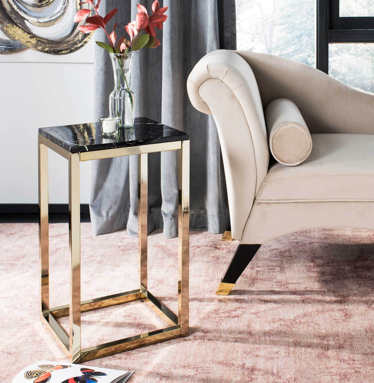 Leroy Square Side Table Black Marble/Brass
