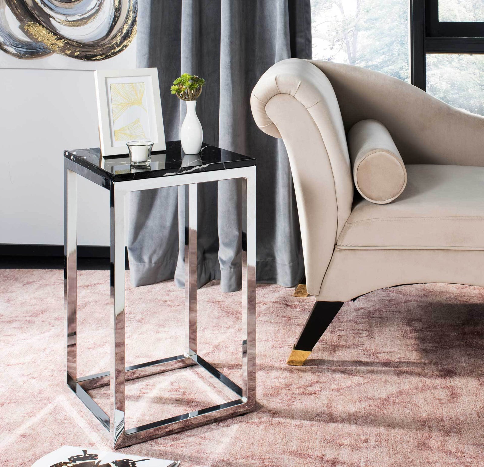 Leroy Square Side Table Black Marble/Chrome
