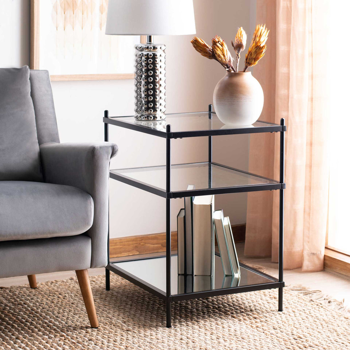 Noah 3 Tier Accent Table Black/Glass