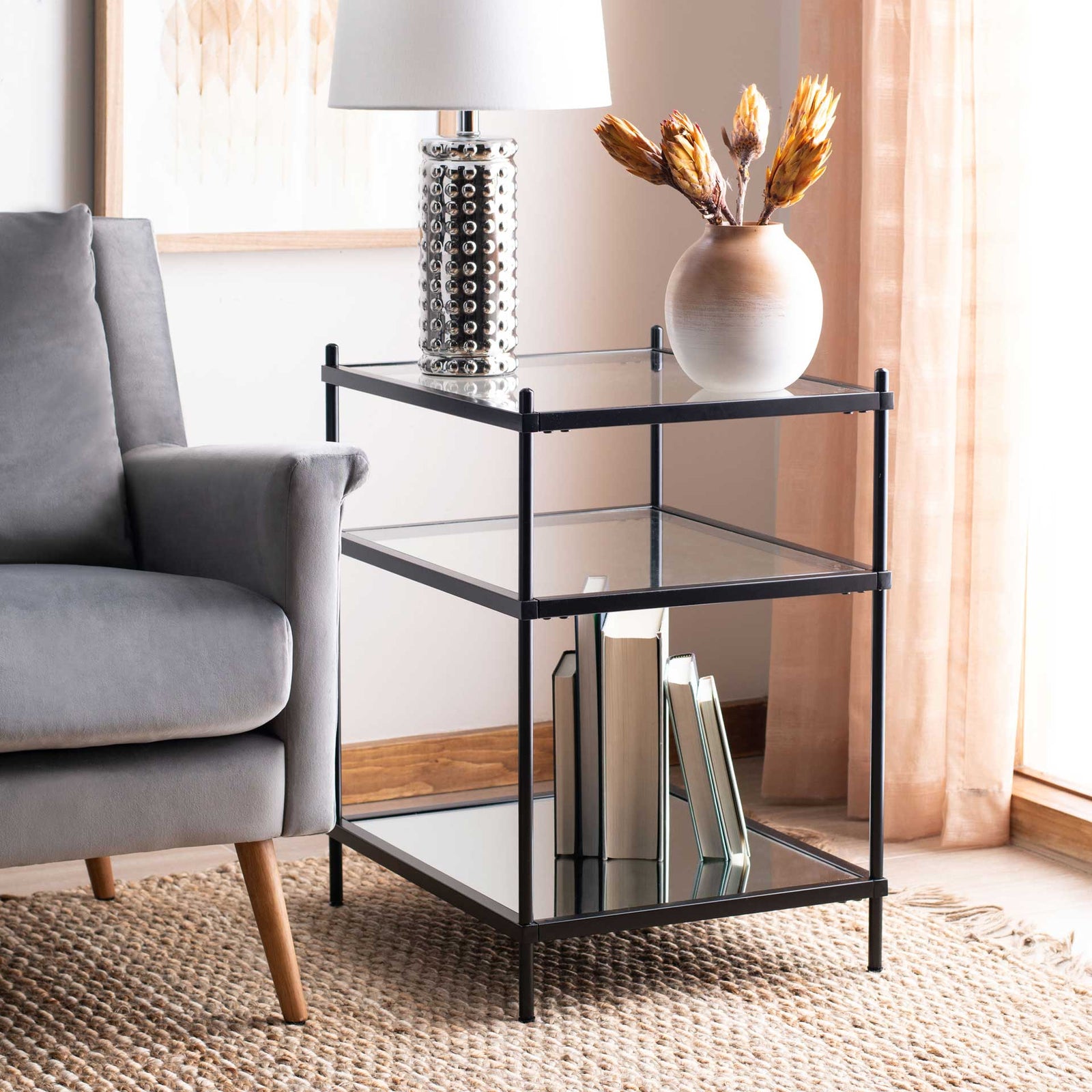 Noah 3 Tier Accent Table Black/Glass