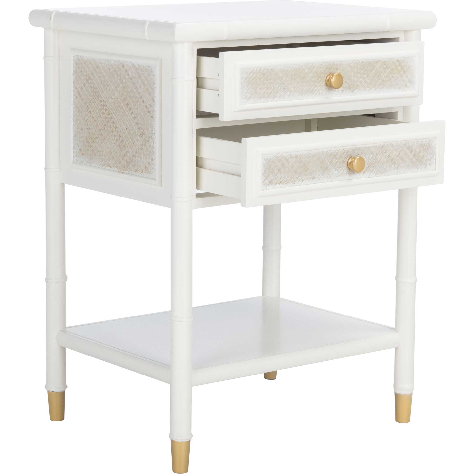 Aharon 2 Drawer 1 Shelf Accent Table White/Gold