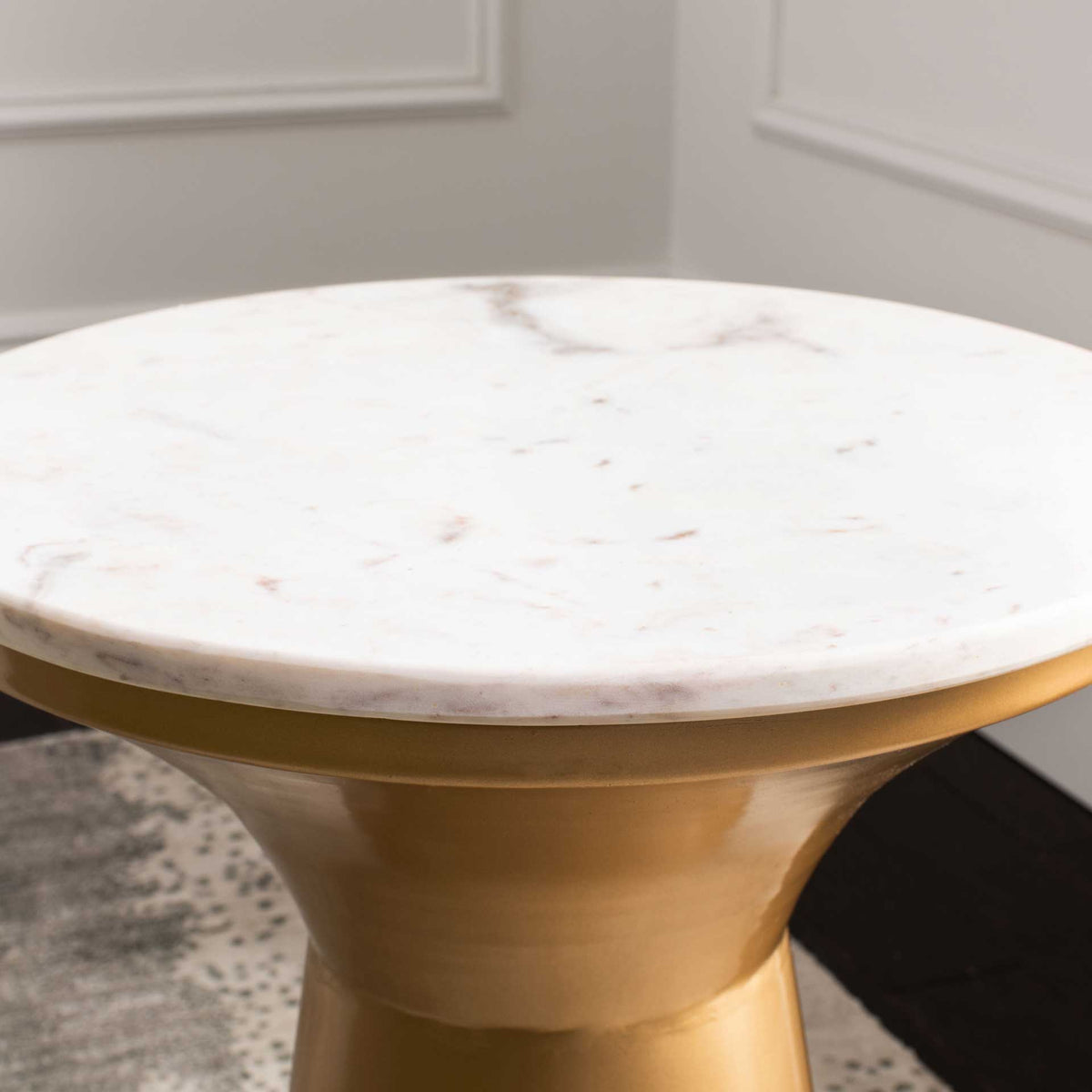 Michael Pedestal End Table White/Brass