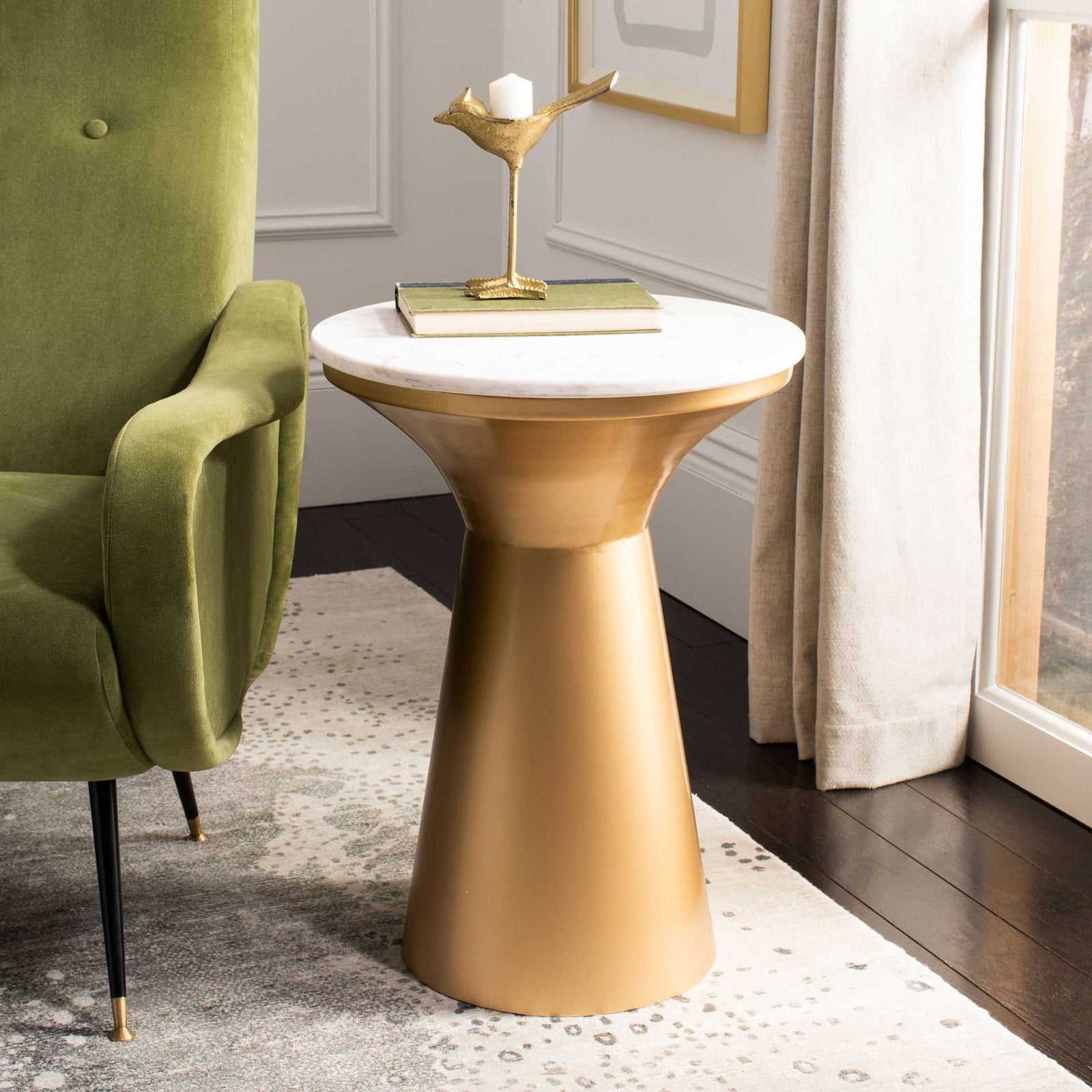 Michael Pedestal End Table White/Brass