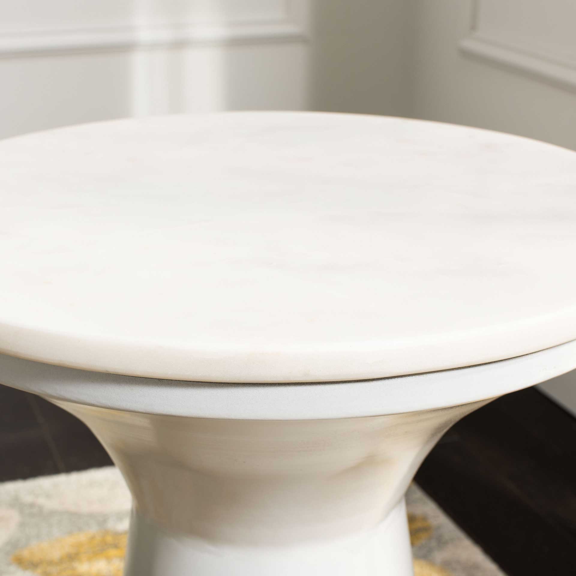 Michael Pedestal End Table White Marble/White