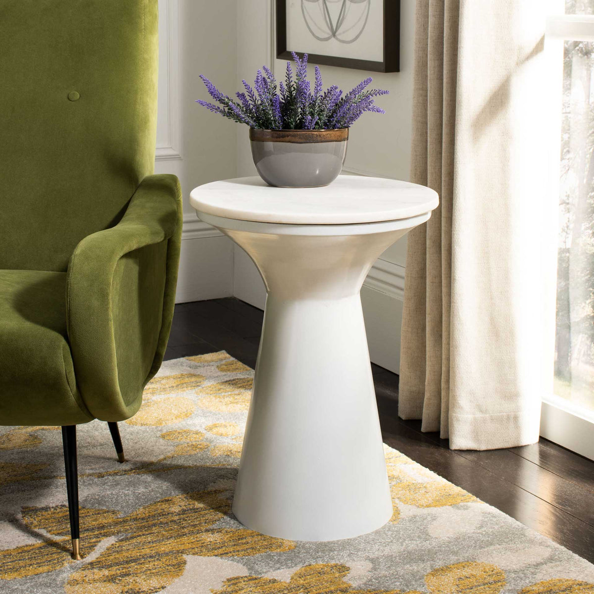 Michael Pedestal End Table White Marble/White