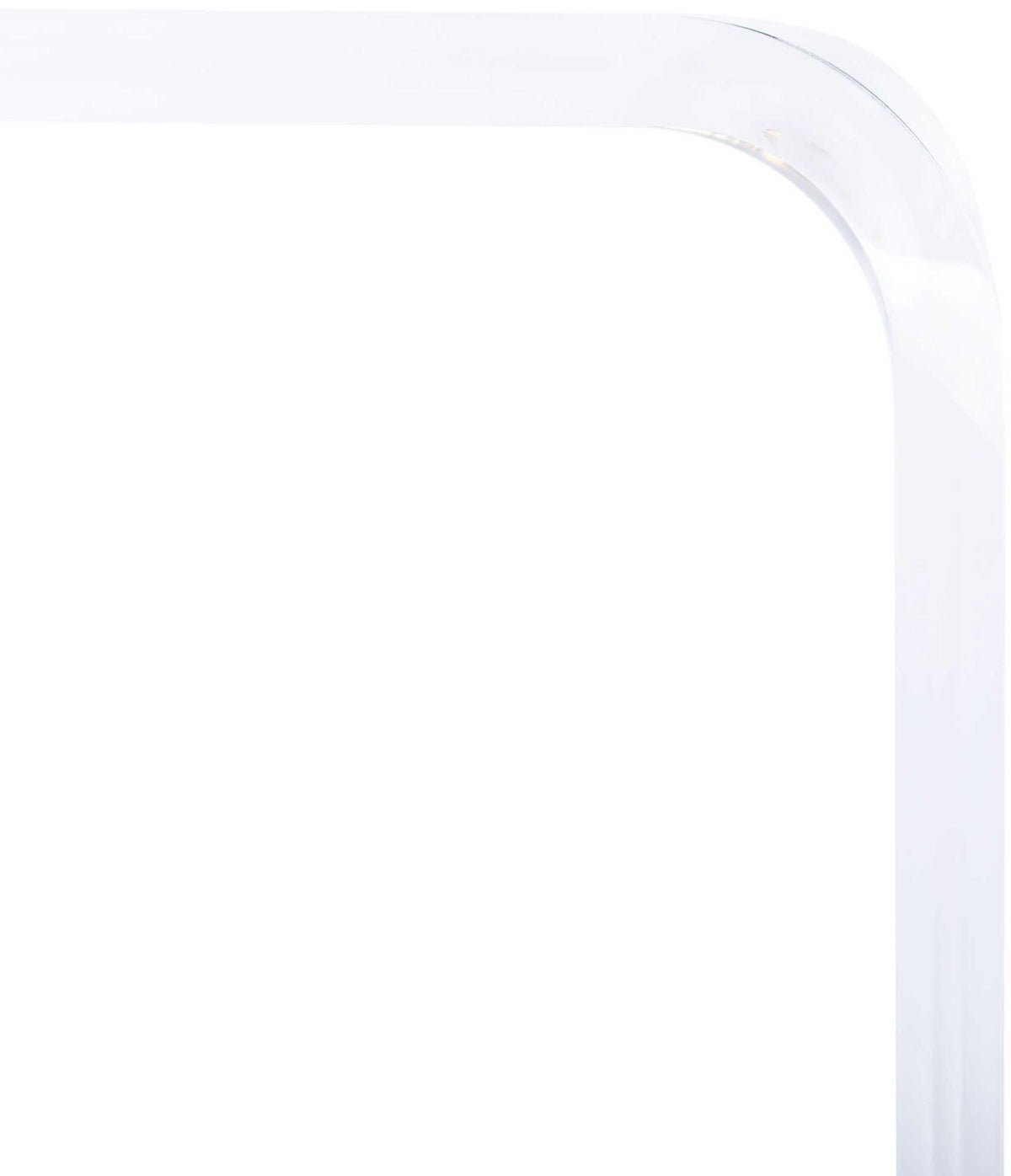 Rounded acrylic corner flows from the tabletop into a clear side panel