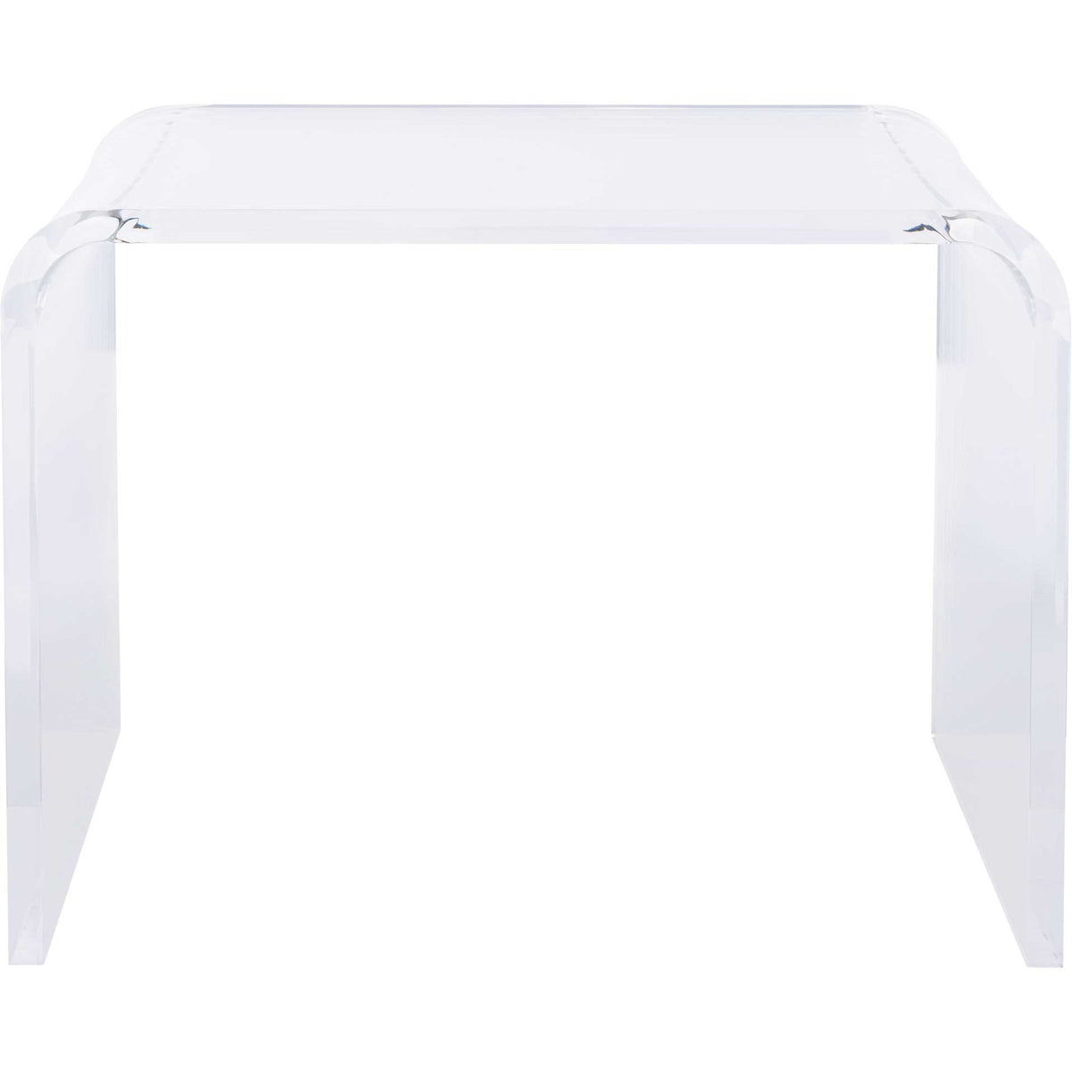 A crystal-clear side table leaves an airy open space beneath its smooth, rounded tabletop || ACC8001A || front_studio