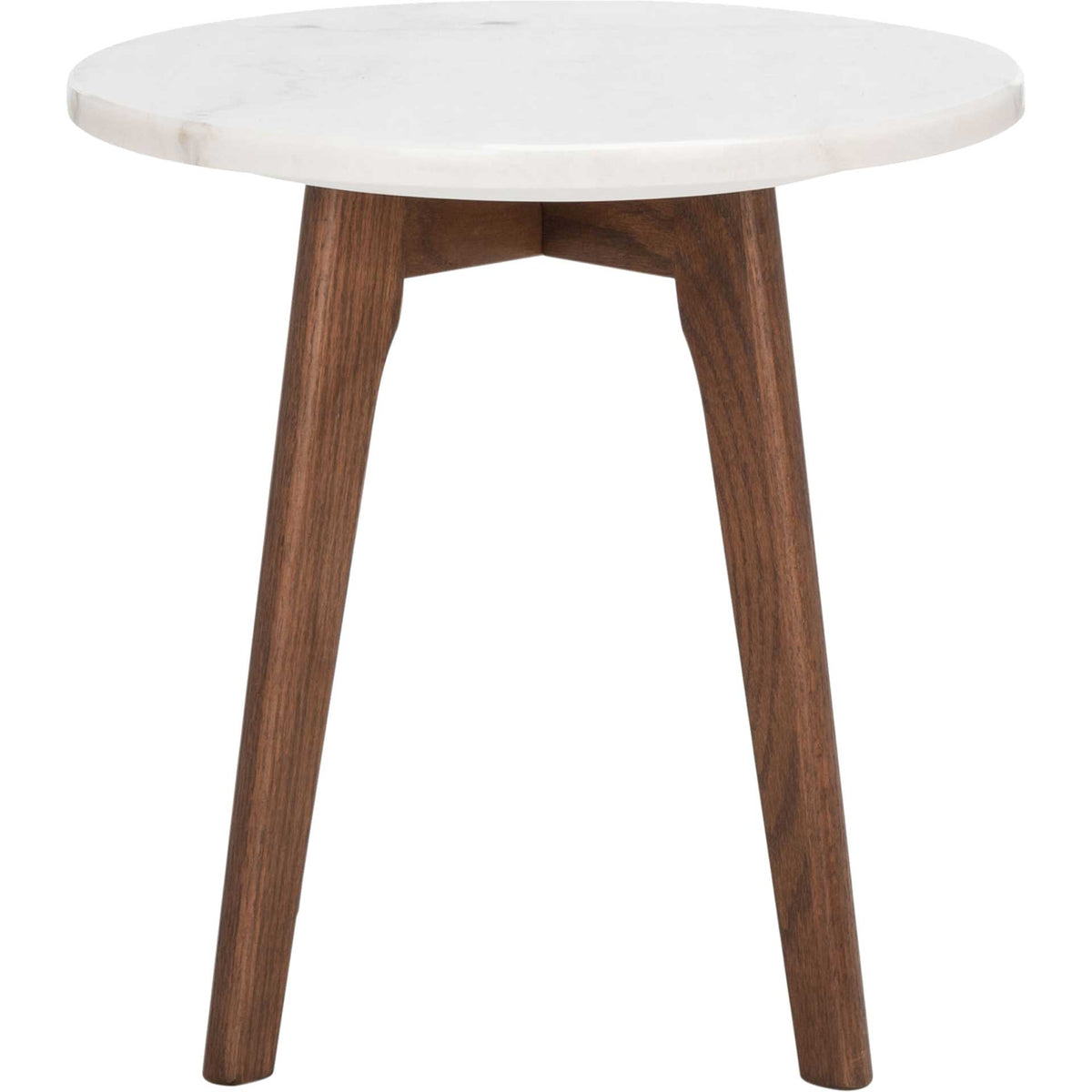 A smooth white marble top balances the warm wood base of this midcentury end table. || ACC8100A || front_studio