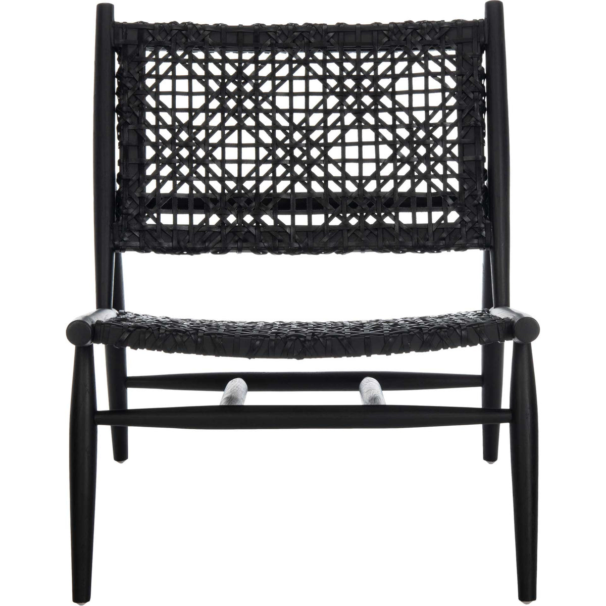 An open black leather weave adds striking texture to this armless chair's seat and backrest. || ACH1000B || front_studio