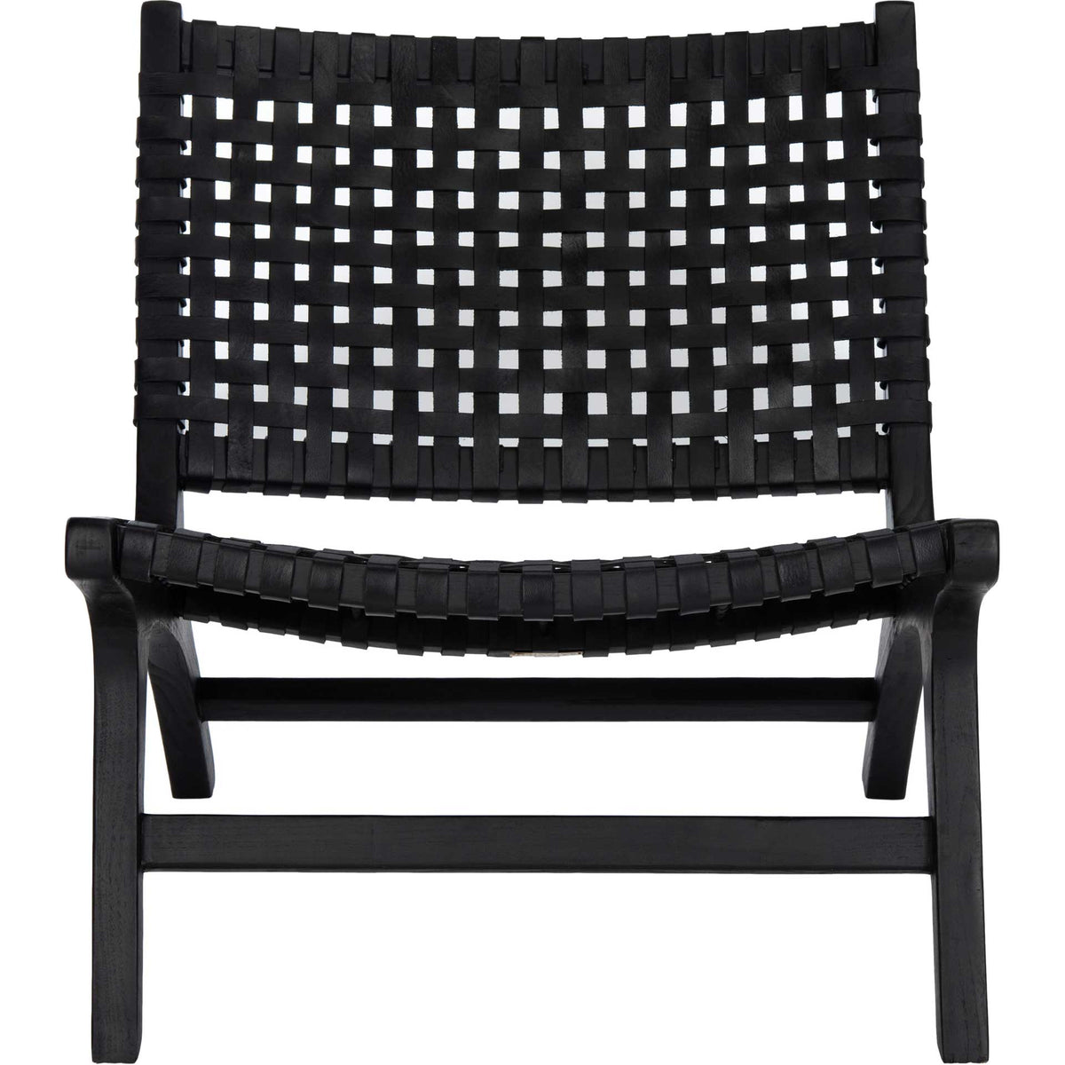 A bold grid of black leather spans the broad back and gently curved seat of this low chair. || ACH1002D || front_studio