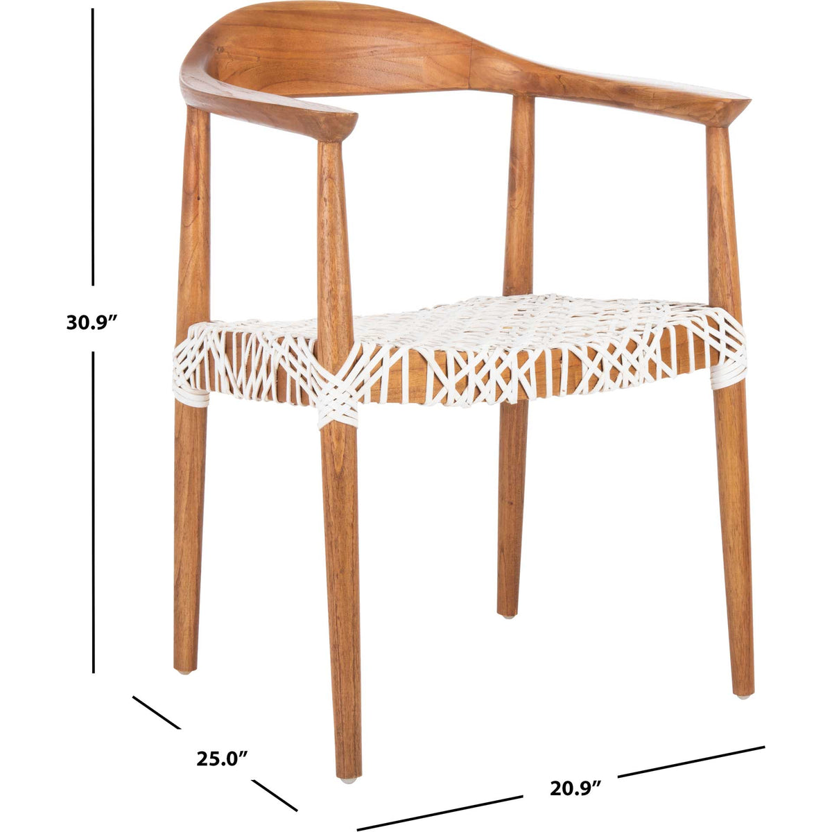 Natural wood and white leather chair pairs an airy weave with a 25-inch-wide frame.