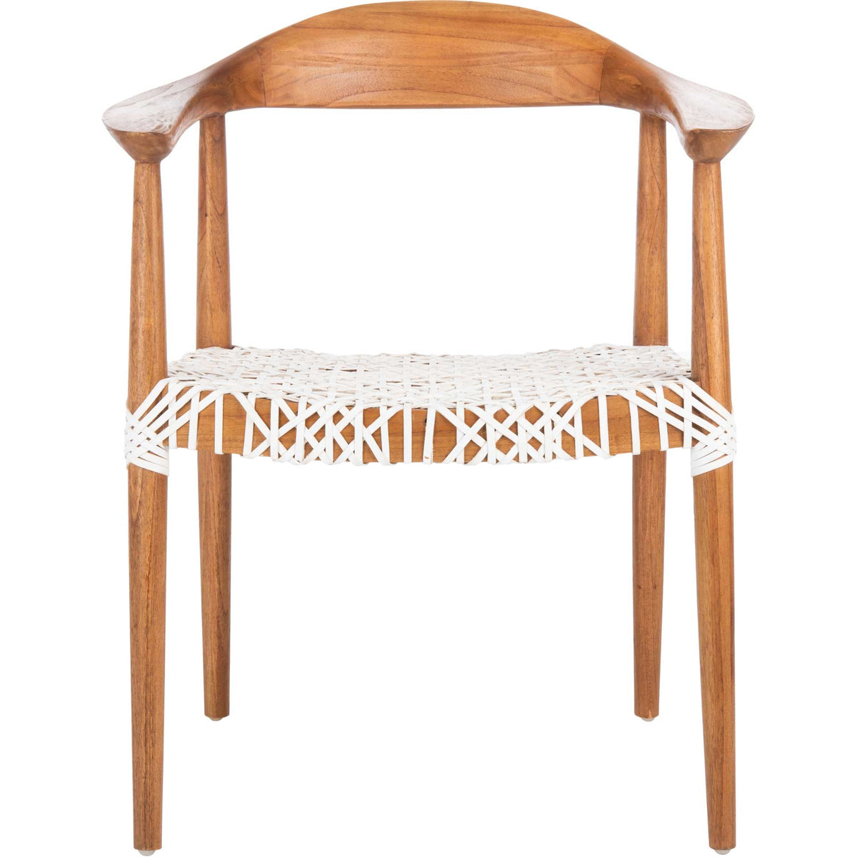 A sculpted wood back and white lattice seat pair warm grain with crisp contrast. || ACH1003A || front_studio