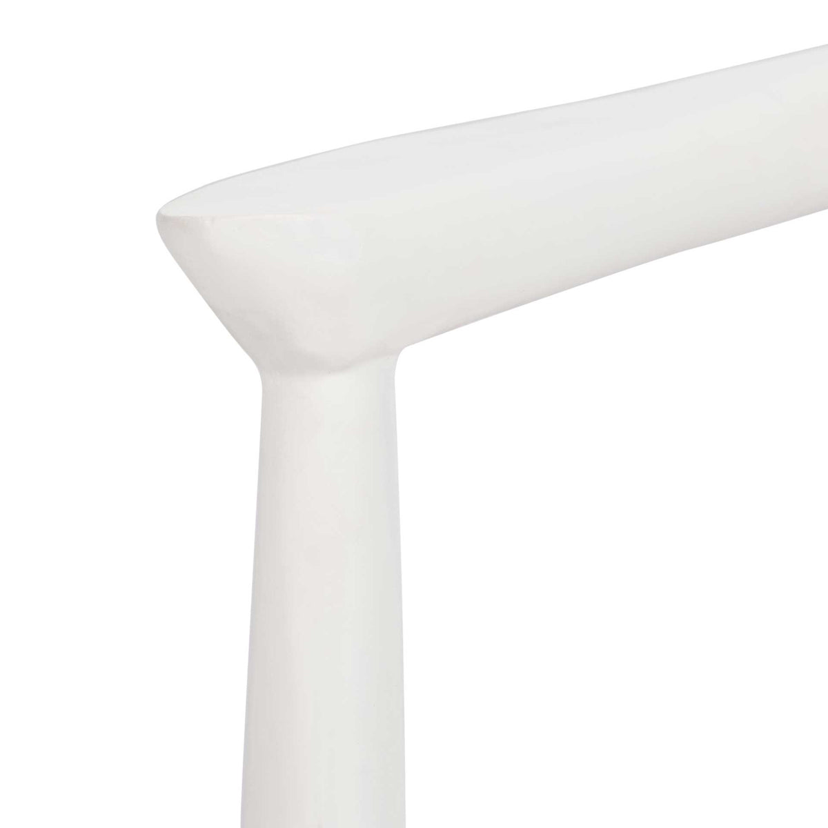 A smoothly shaped white wood arm transitions into a slender support.