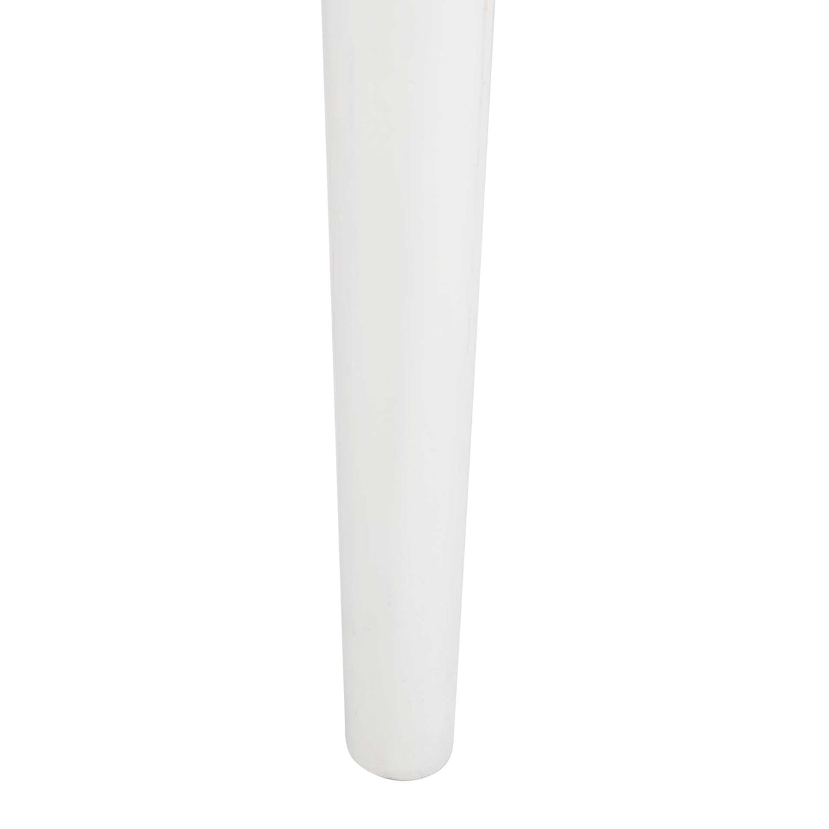 A gently tapered white wood leg lends clean lines to the chair.
