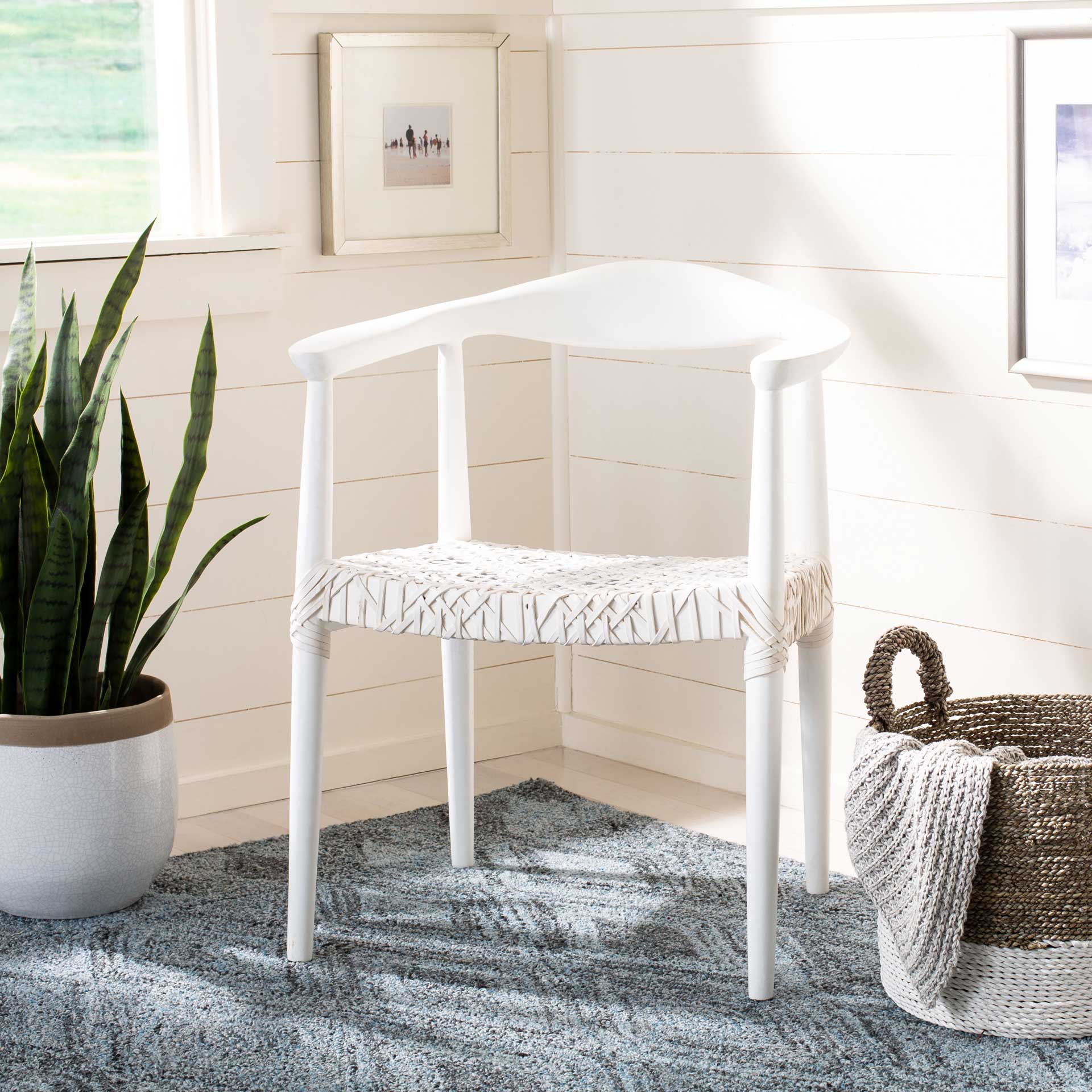 Justin Leather Woven Accent Chair White/Off-White