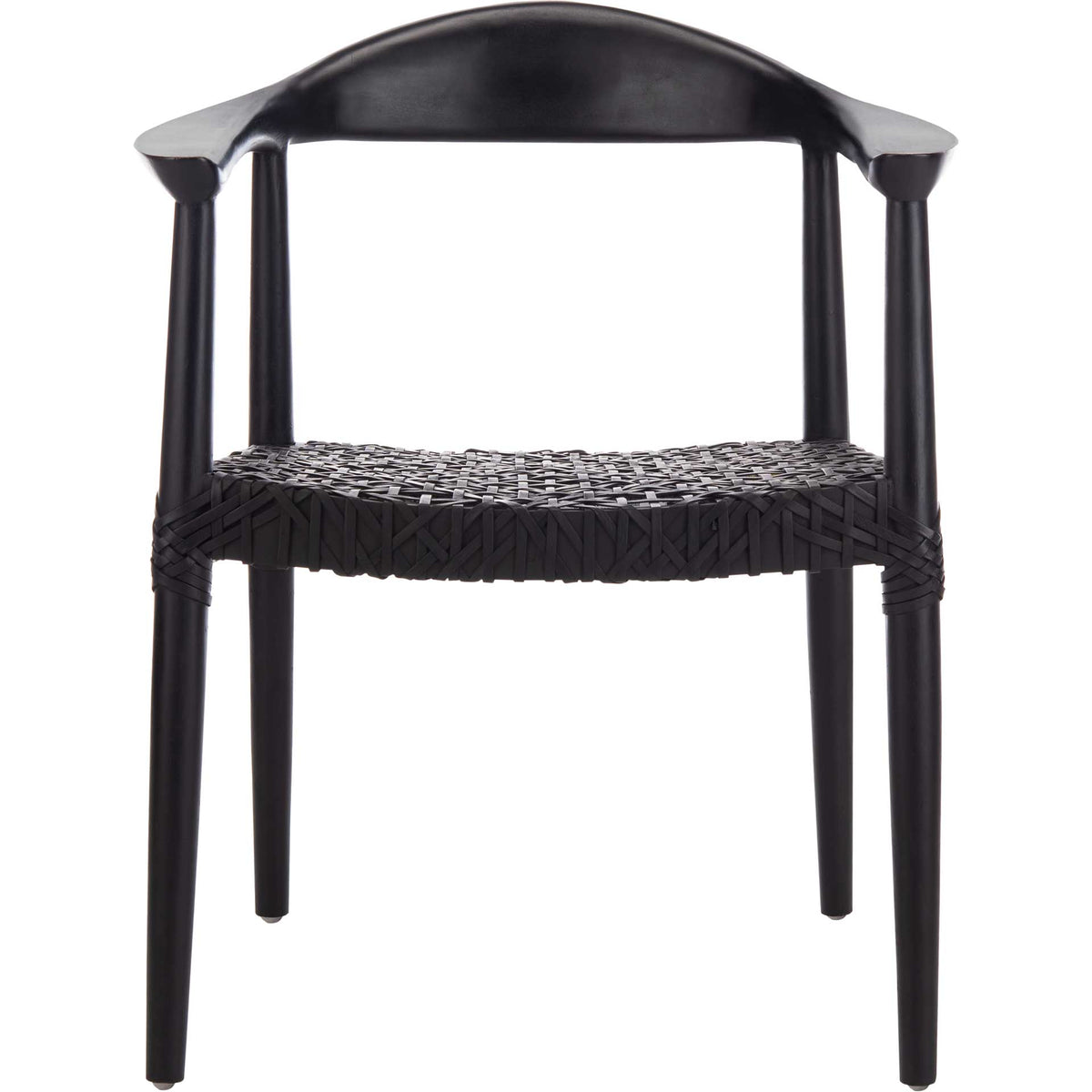 A curved black backrest and woven leather seat give this accent chair a sleek, airy look. || ACH1003D || front_studio