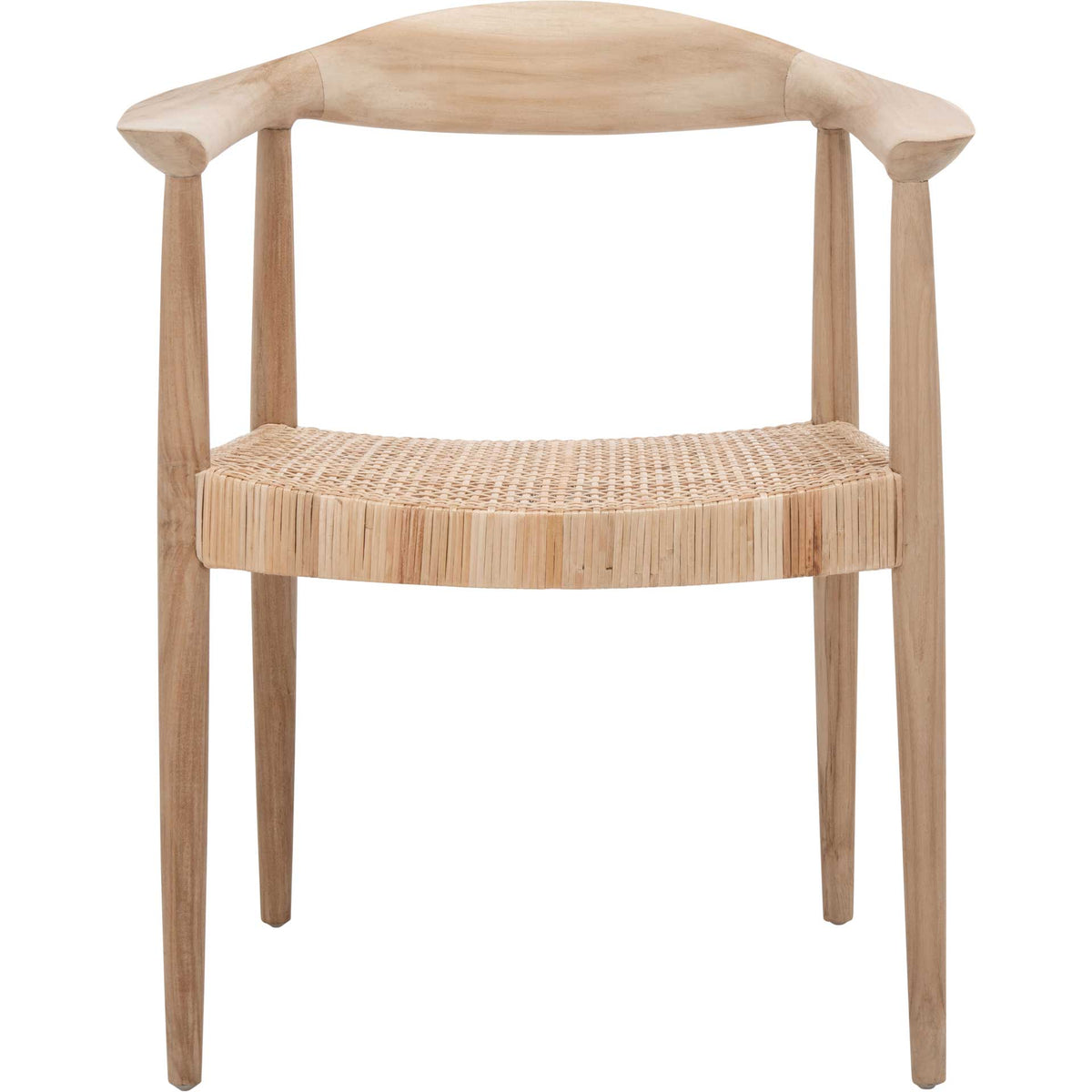 Basket-woven rattan seat complements the gently curved wood back and arms || ACH1007A || front_studio