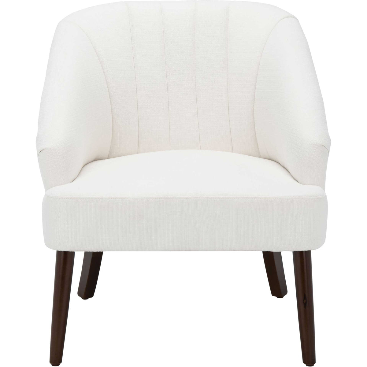 White upholstered accent chair with a generous seat, channel-tufted back and gently curved arms || ACH4002A || front_studio
